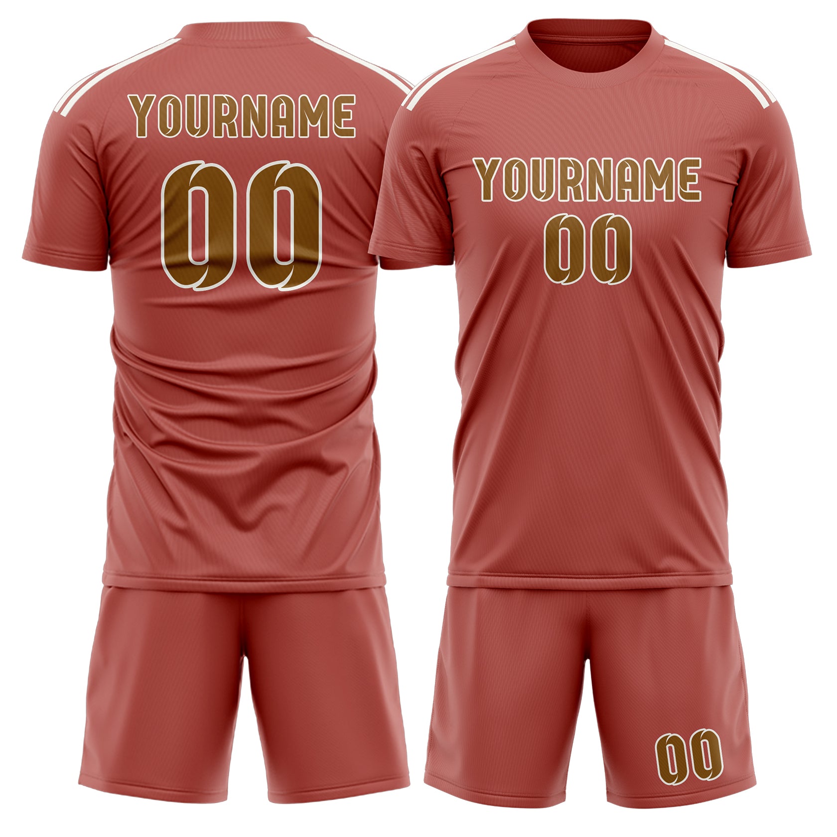 Maßgeschneidertes Professionelles Kupferrose Khaki Fußballtrikot-Set