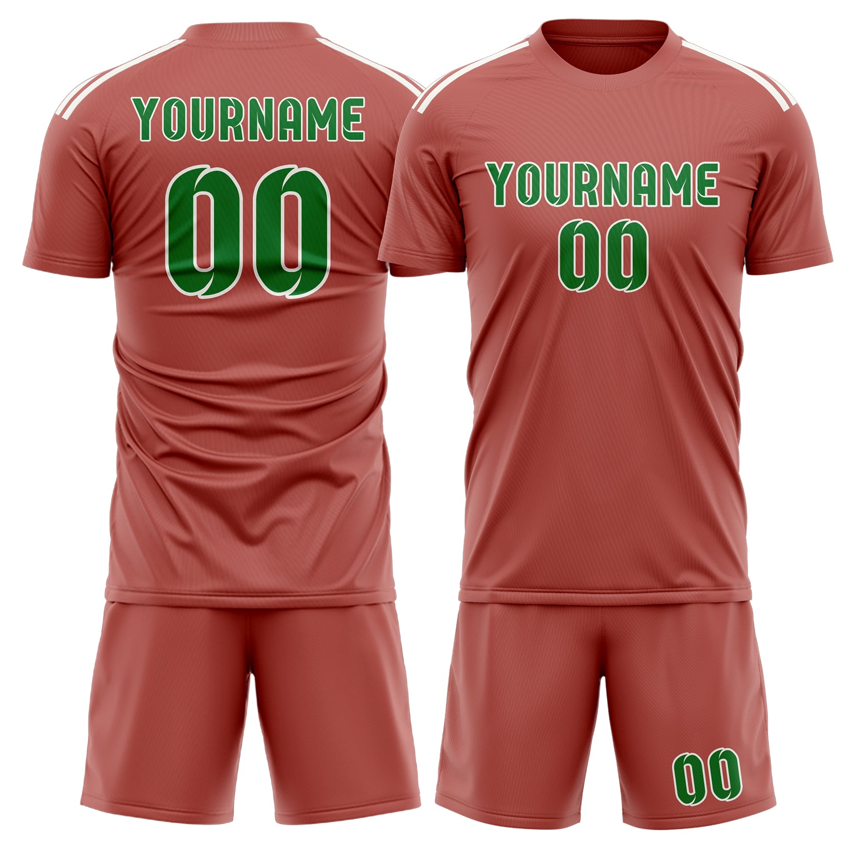 Maßgeschneidertes Professionelles Kupferrose Smaragdgrün Fußballtrikot-Set
