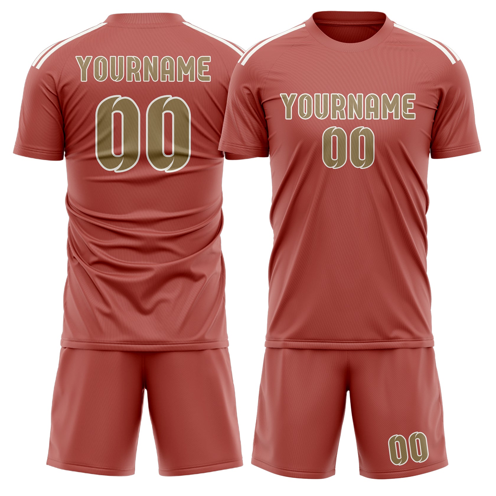 Maßgeschneidertes Professionelles Kupferrose Hellkhaki Fußballtrikot-Set