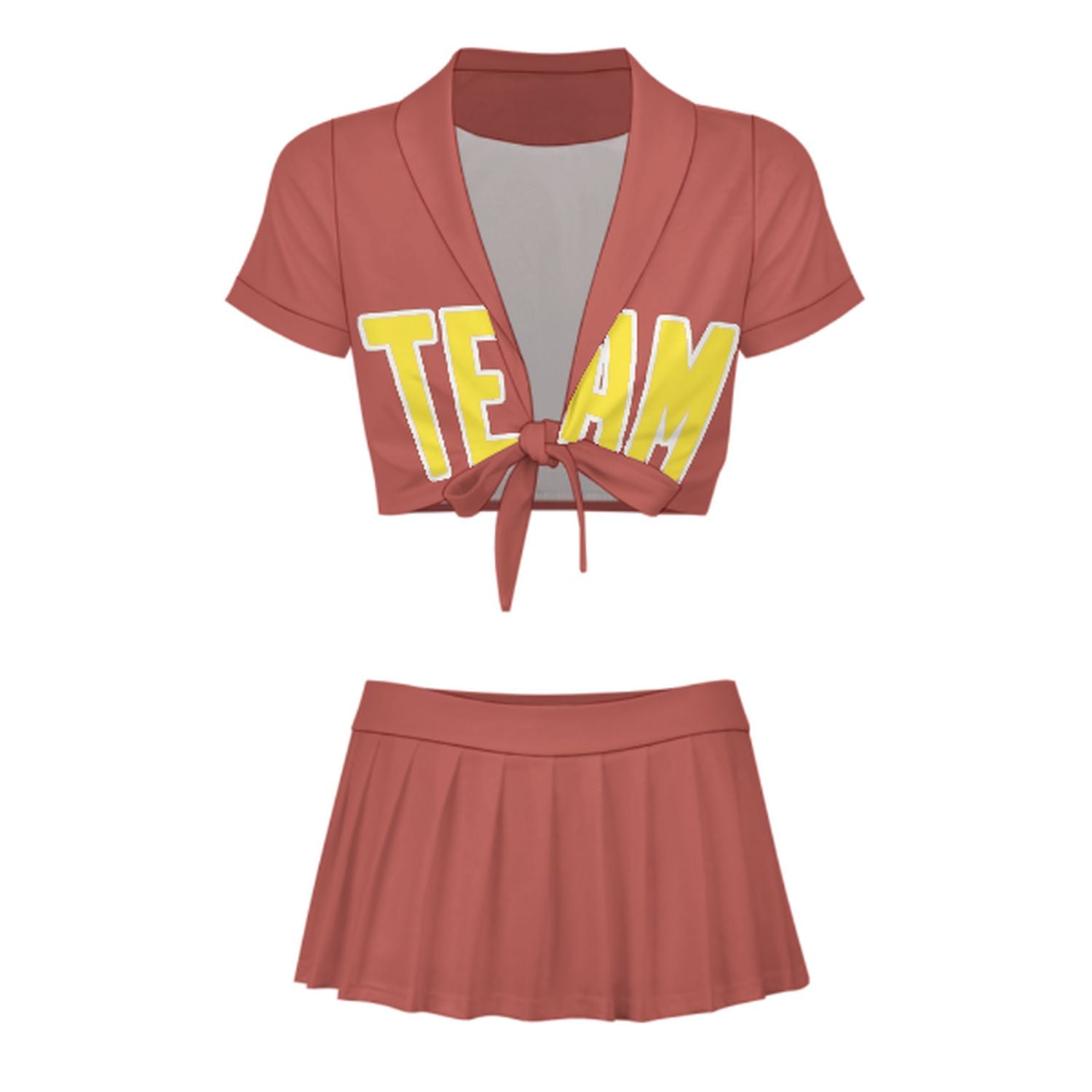 Maßgeschneidertes Kupferrose Blassgelb Cheerleader Outfit Set