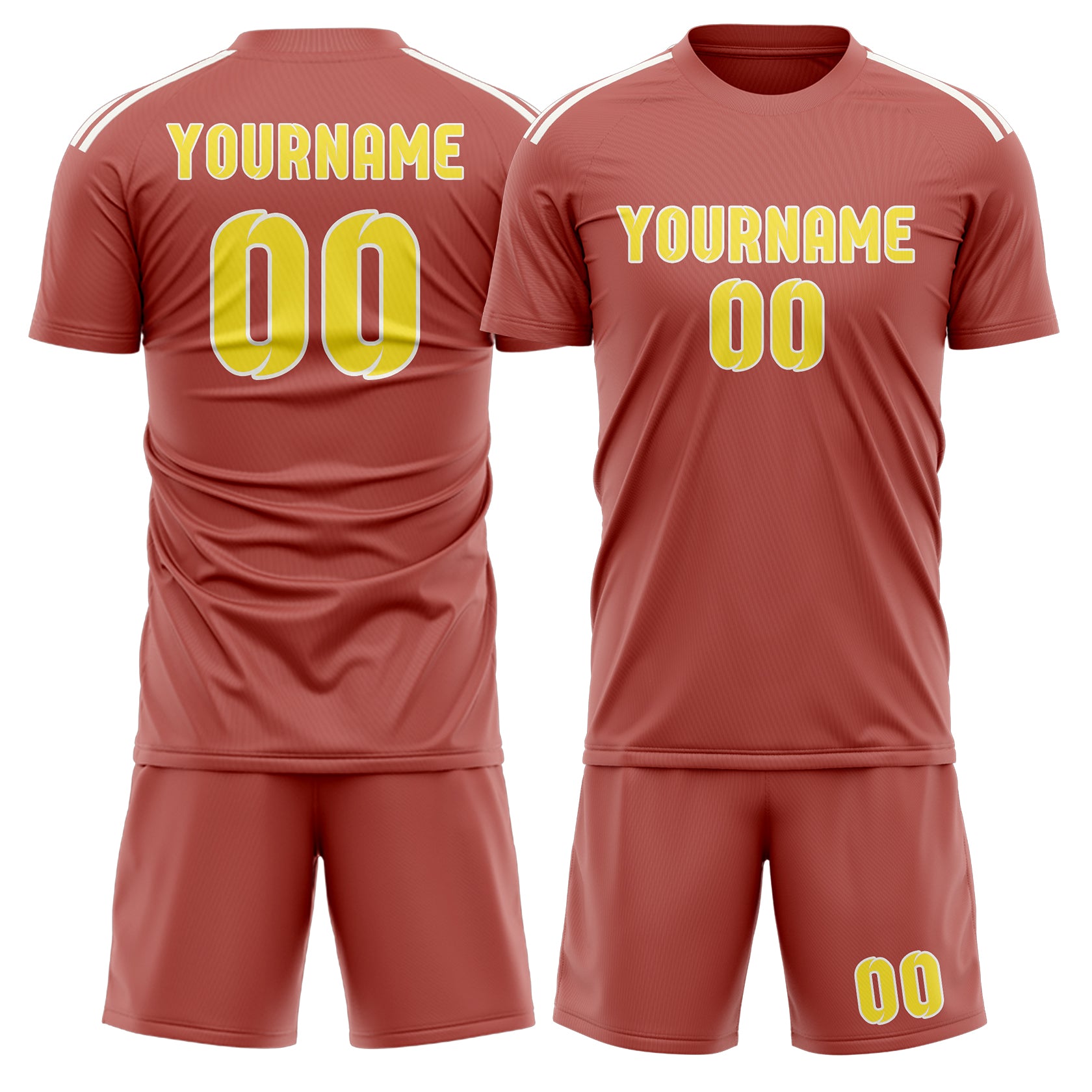 Maßgeschneidertes Professionelles Kupferrose Blassgelb Fußballtrikot-Set