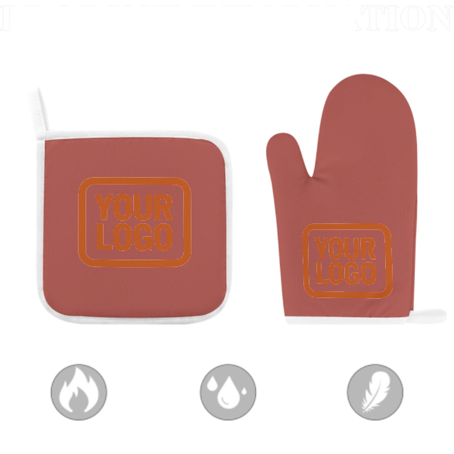 Maßgeschneidertes Kupferrose  Orange Topfhandschuh Set – 2-teilig