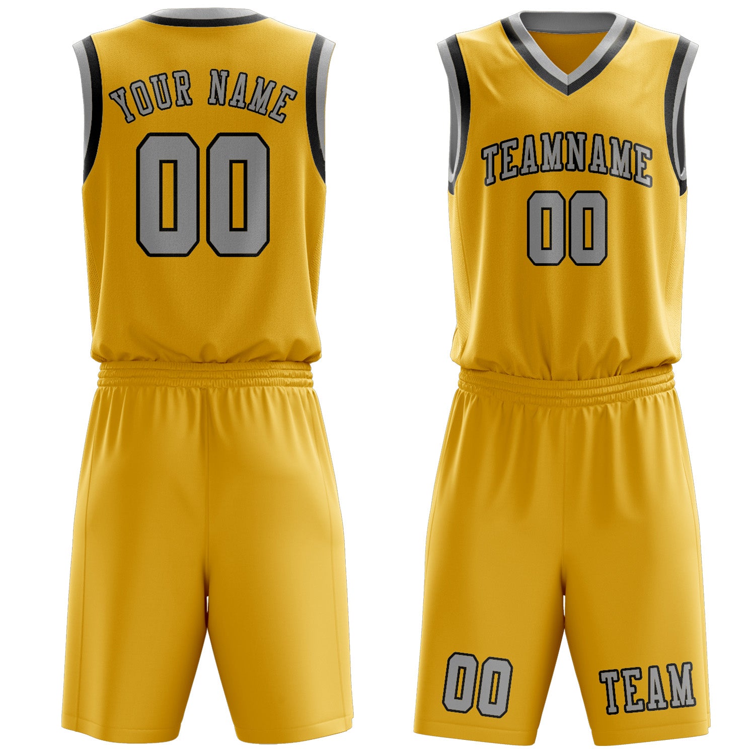 Benutzerdefiniertes Professionelles Gold Grau Basketballtrikot-Set