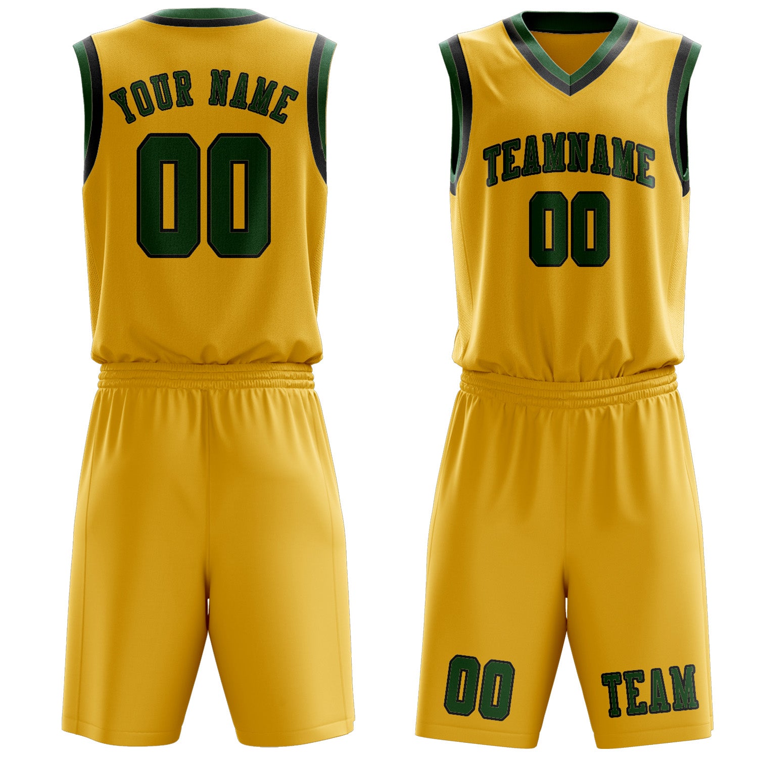 Benutzerdefiniertes Professionelles Gold Moosgrün Basketballtrikot-Set