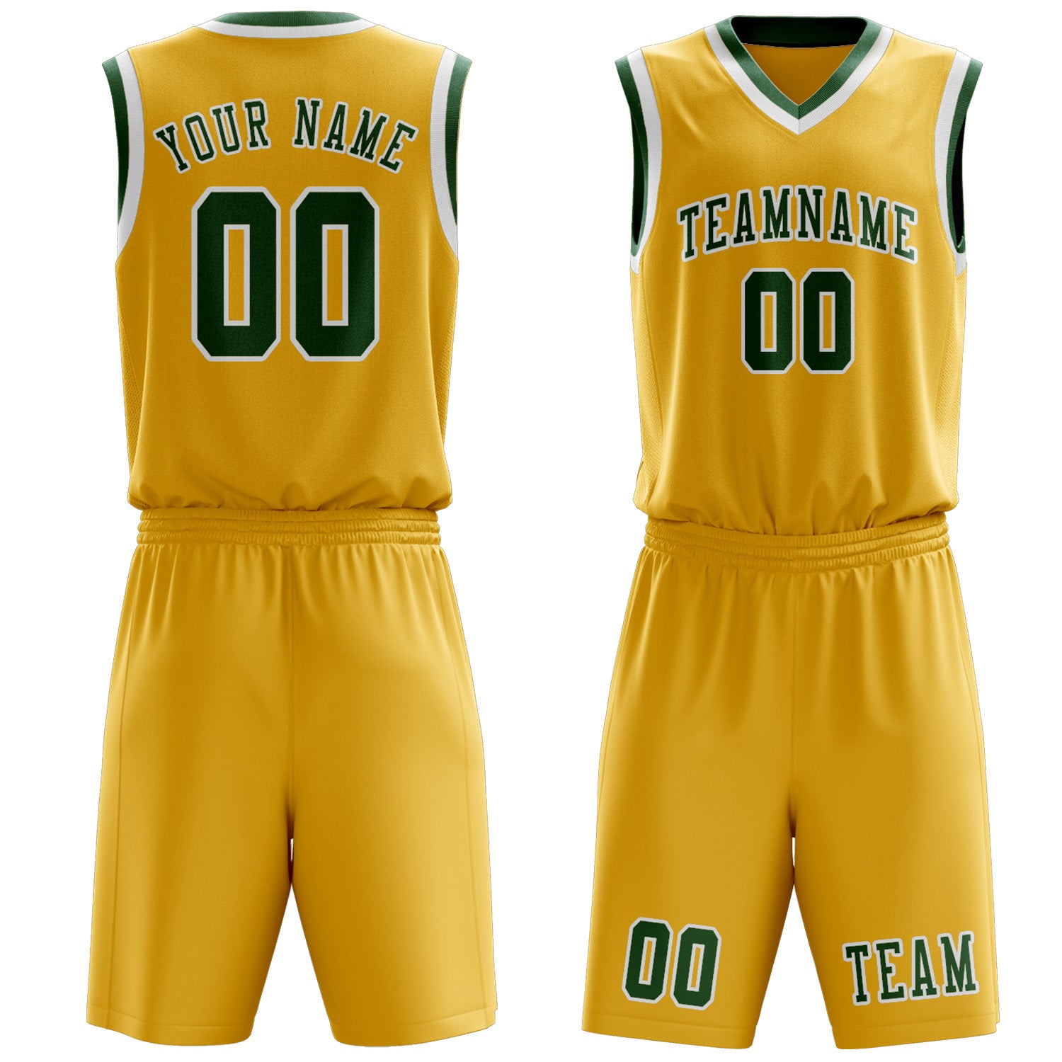 Benutzerdefiniertes Professionelles Gold Moosgrün Basketballtrikot-Set