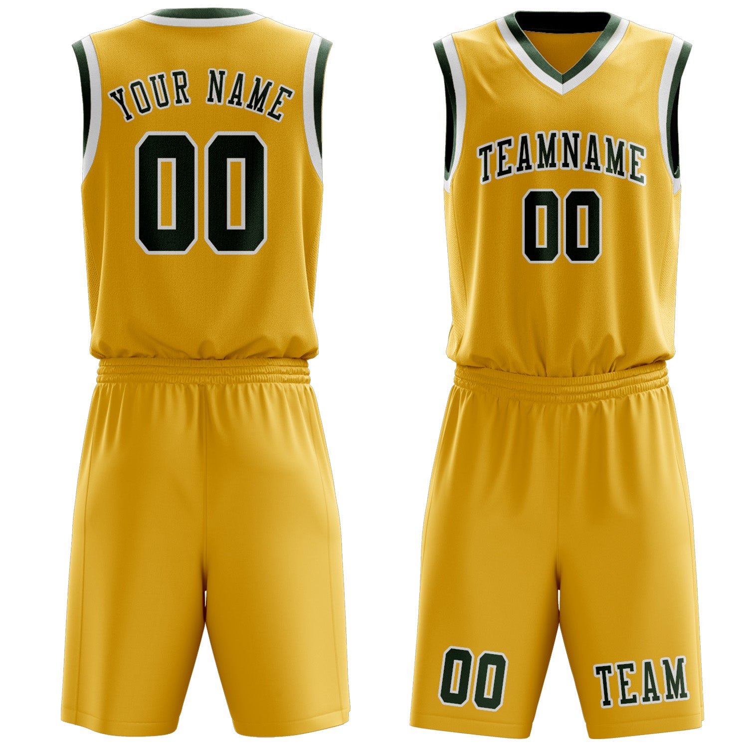 Benutzerdefiniertes Professionelles Gold Tannengrün Basketballtrikot-Set