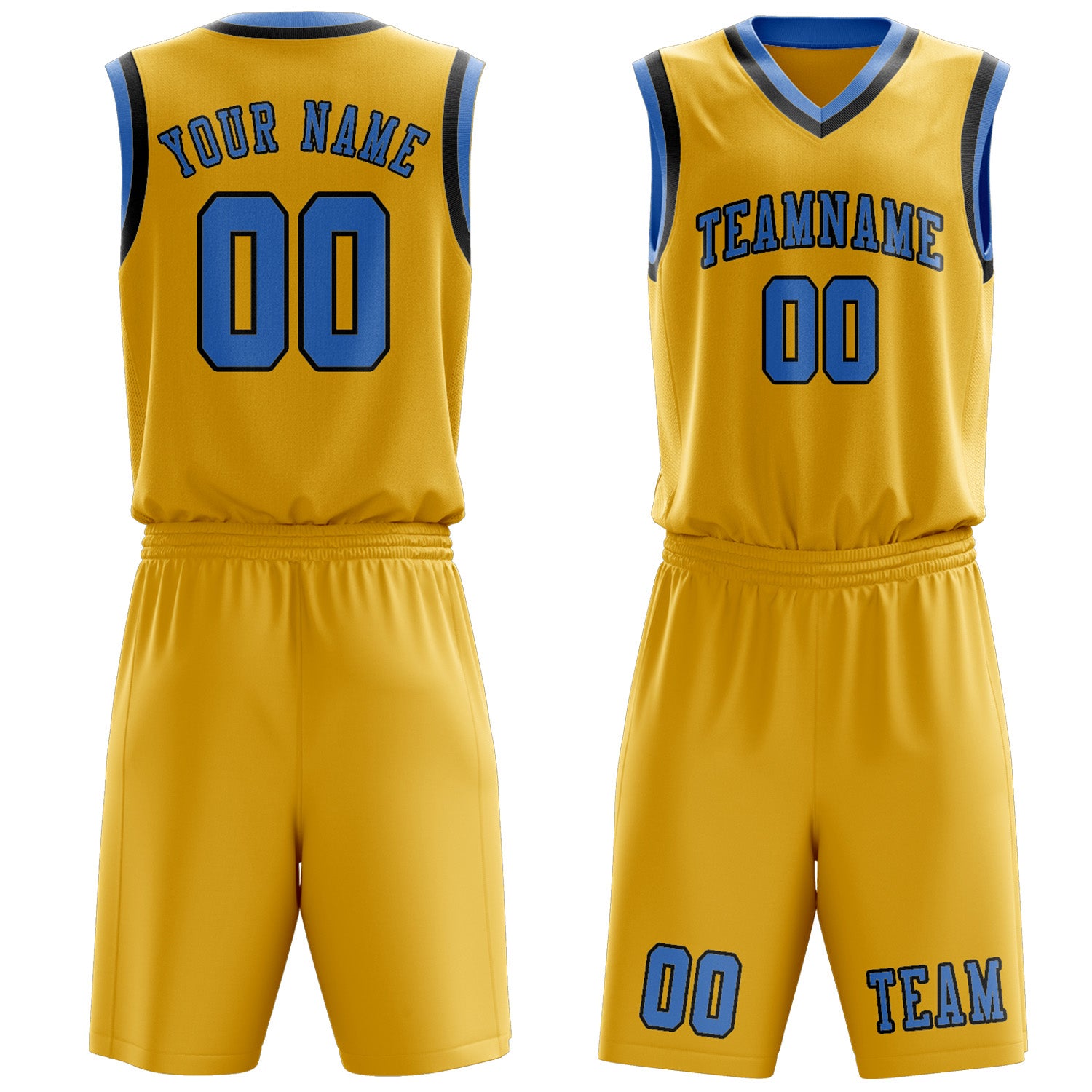Benutzerdefiniertes Professionelles Gold Hellblau Basketballtrikot-Set