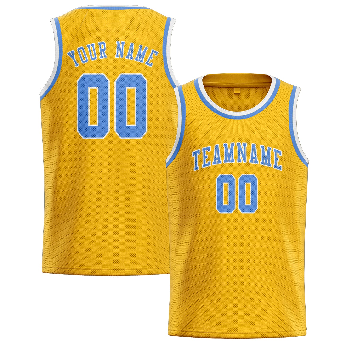 Benutzerdefiniertes Professionelles Gold Hellblau Basketballtrikot
