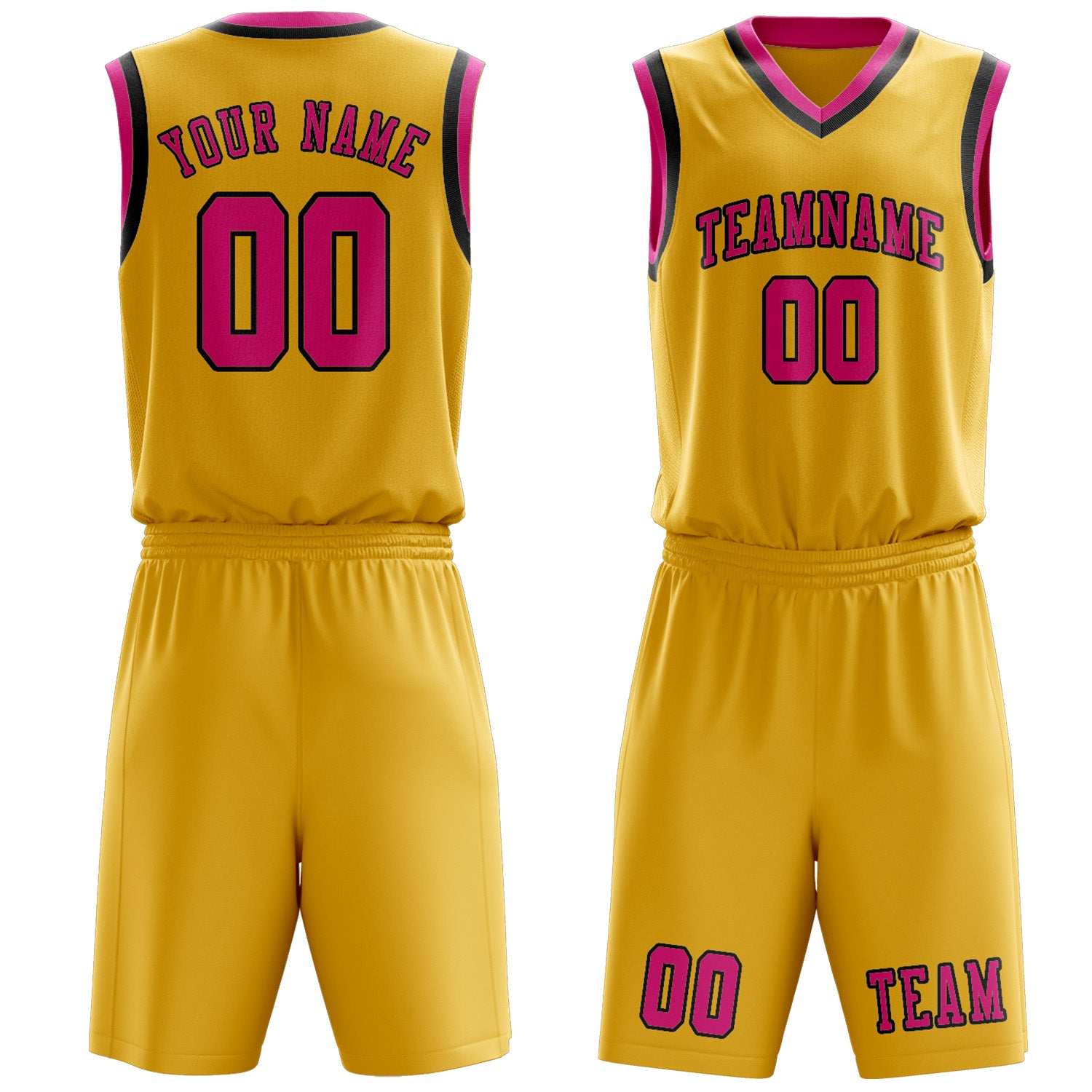 Benutzerdefiniertes Professionelles Gold Rosarot Basketballtrikot-Set