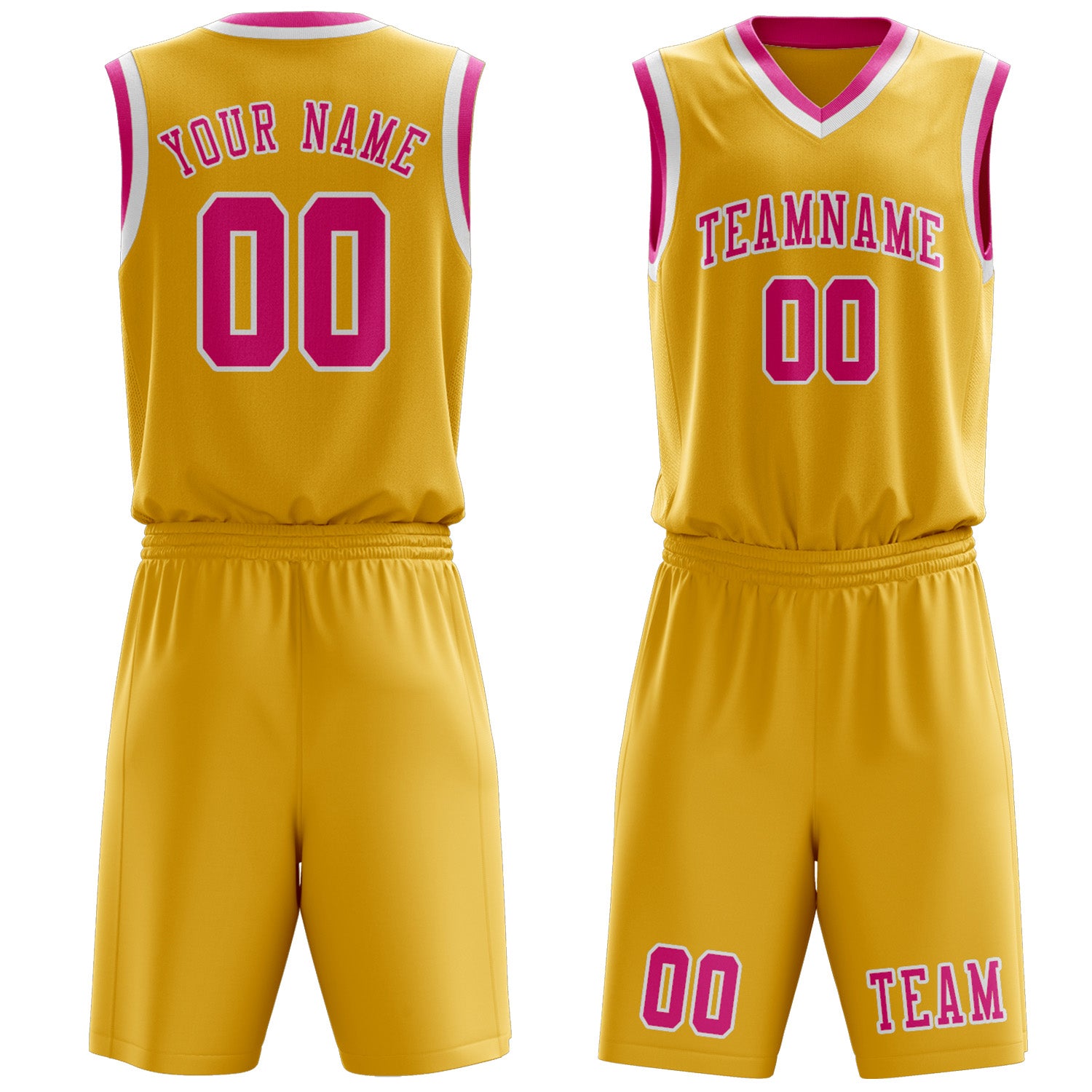 Benutzerdefiniertes Professionelles Gold Rosarot Basketballtrikot-Set