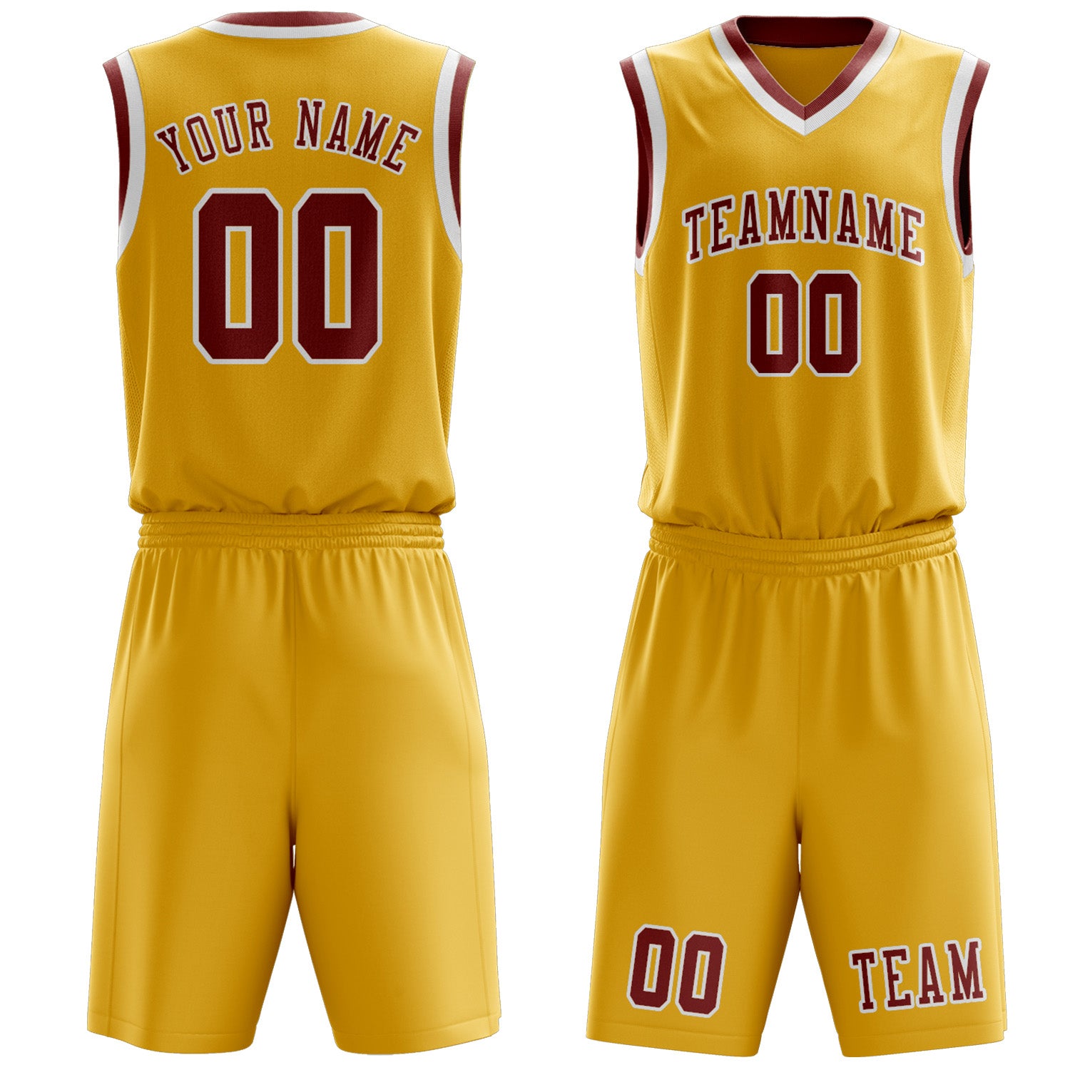 Benutzerdefiniertes Professionelles Gold Korallenrot Basketballtrikot-Set
