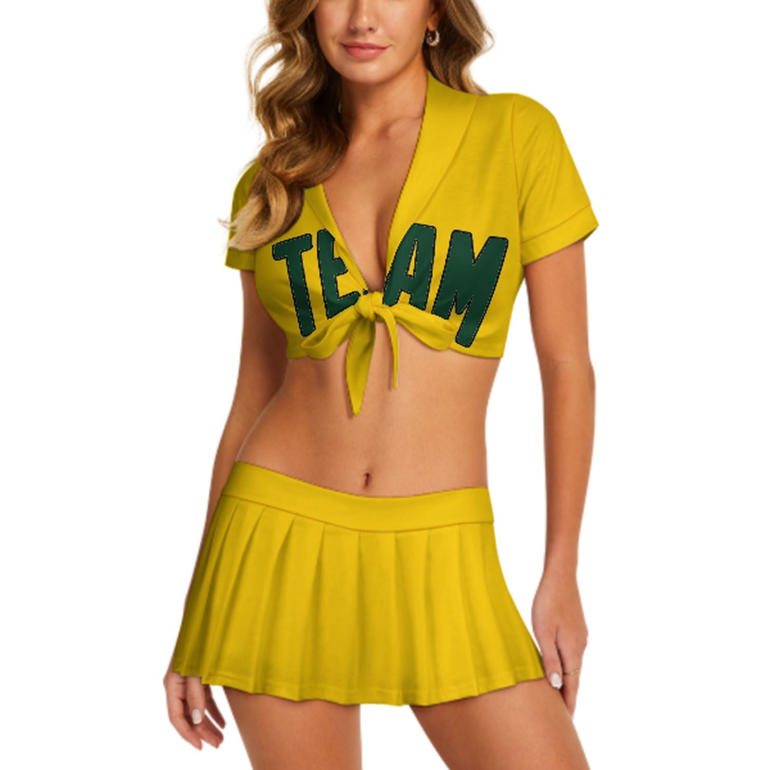 Maßgeschneidertes Gold Moosgrün Cheerleader Outfit Set