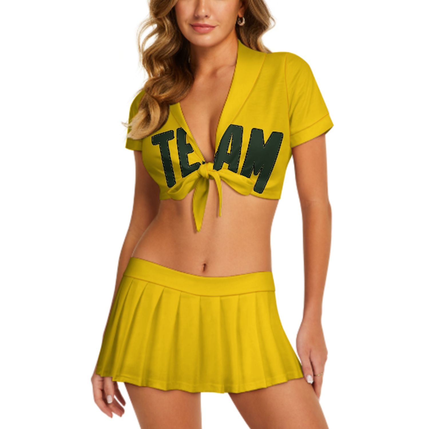 Maßgeschneidertes Gold Tannengrün Cheerleader Outfit Set