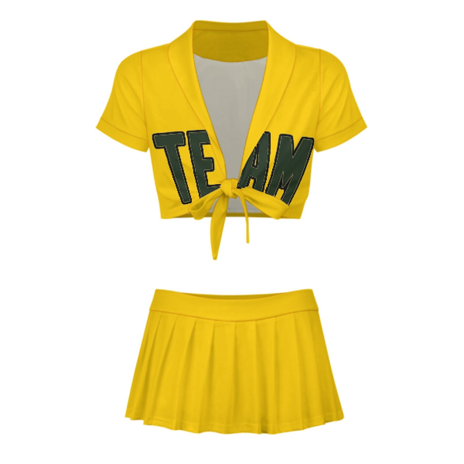 Maßgeschneidertes Gold Tannengrün Cheerleader Outfit Set