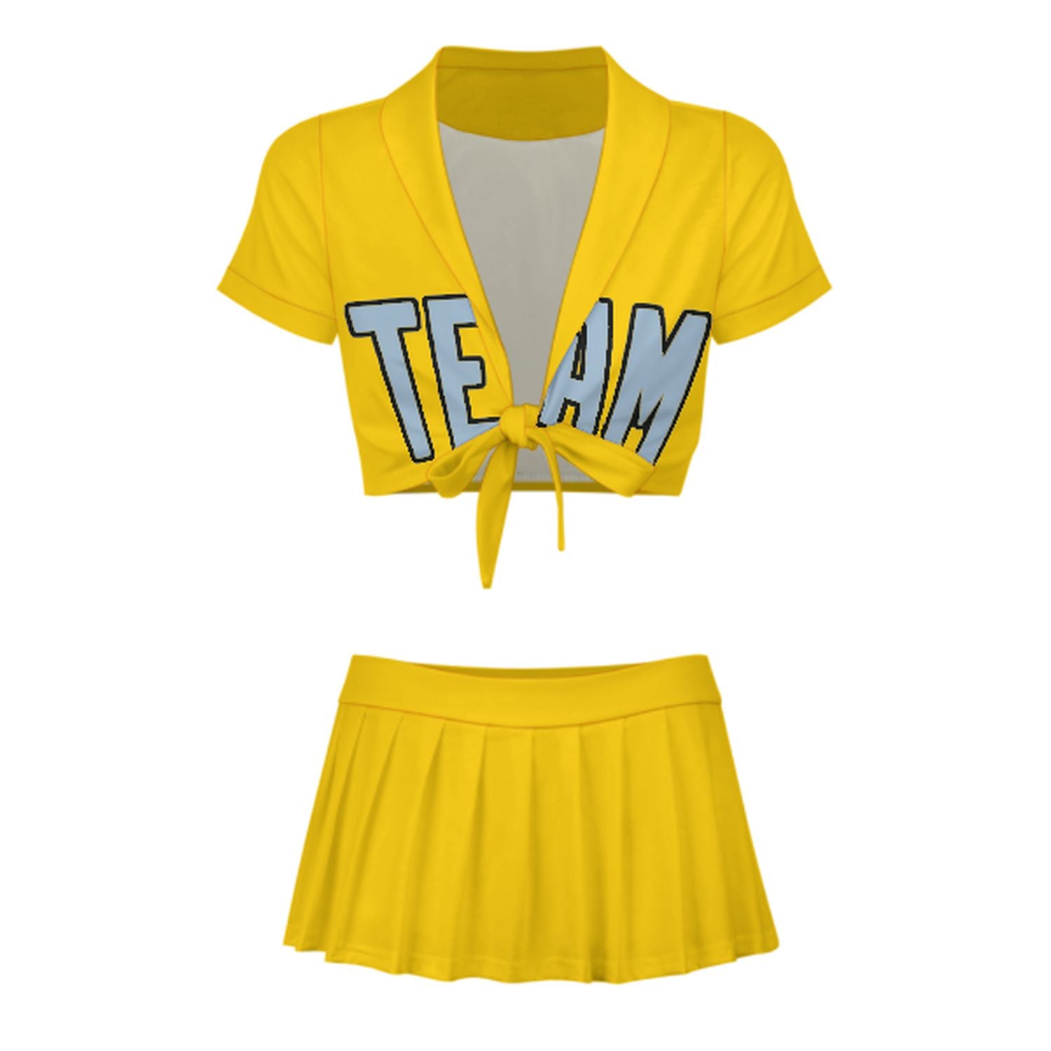 Maßgeschneidertes Gold Hellblau Cheerleader Outfit Set