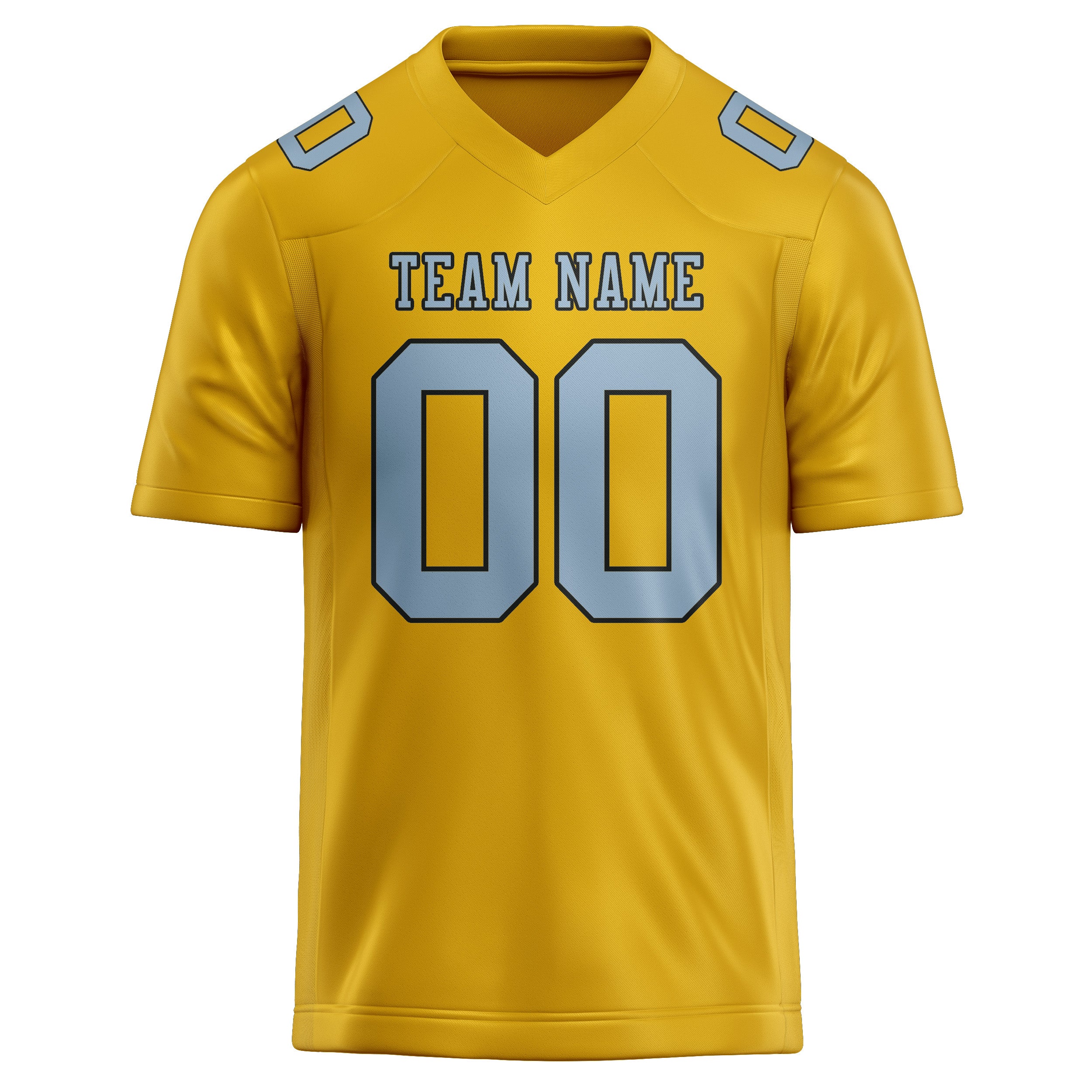 Maßgeschneidertes Professionelles Gold Hellblau Rugbytrikot
