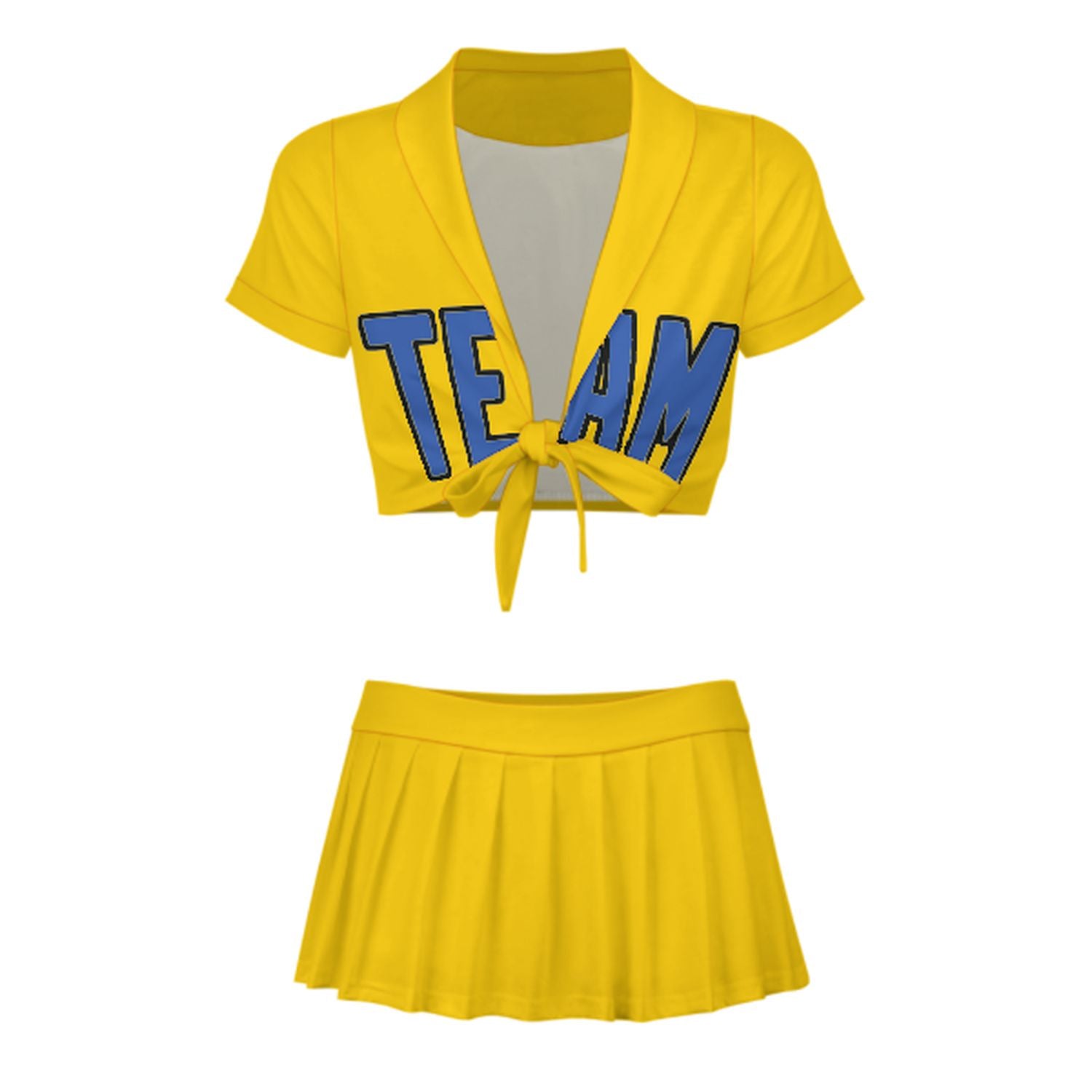Maßgeschneidertes Gold Himmelblau Cheerleader Outfit Set