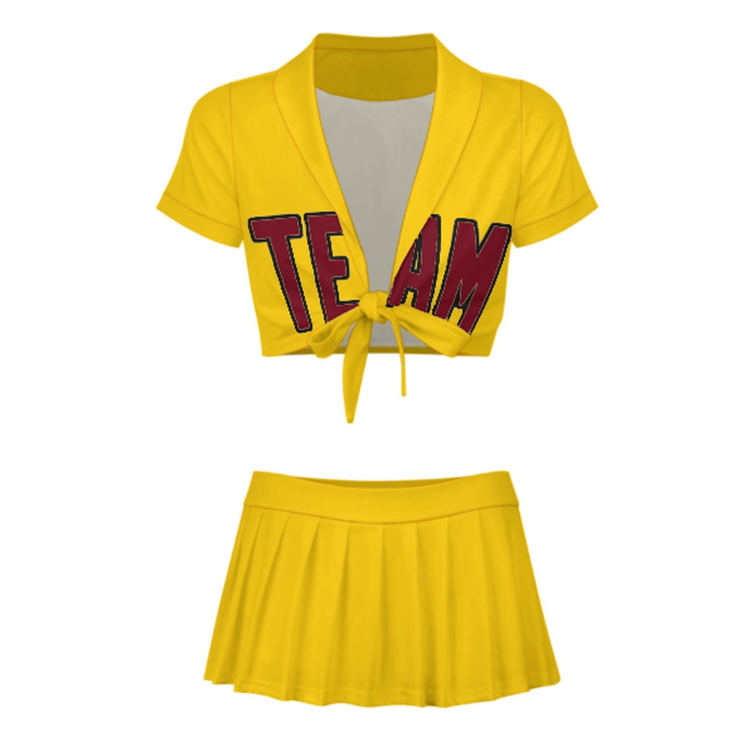 Maßgeschneidertes Gold Karmesinrot Cheerleader Outfit Set