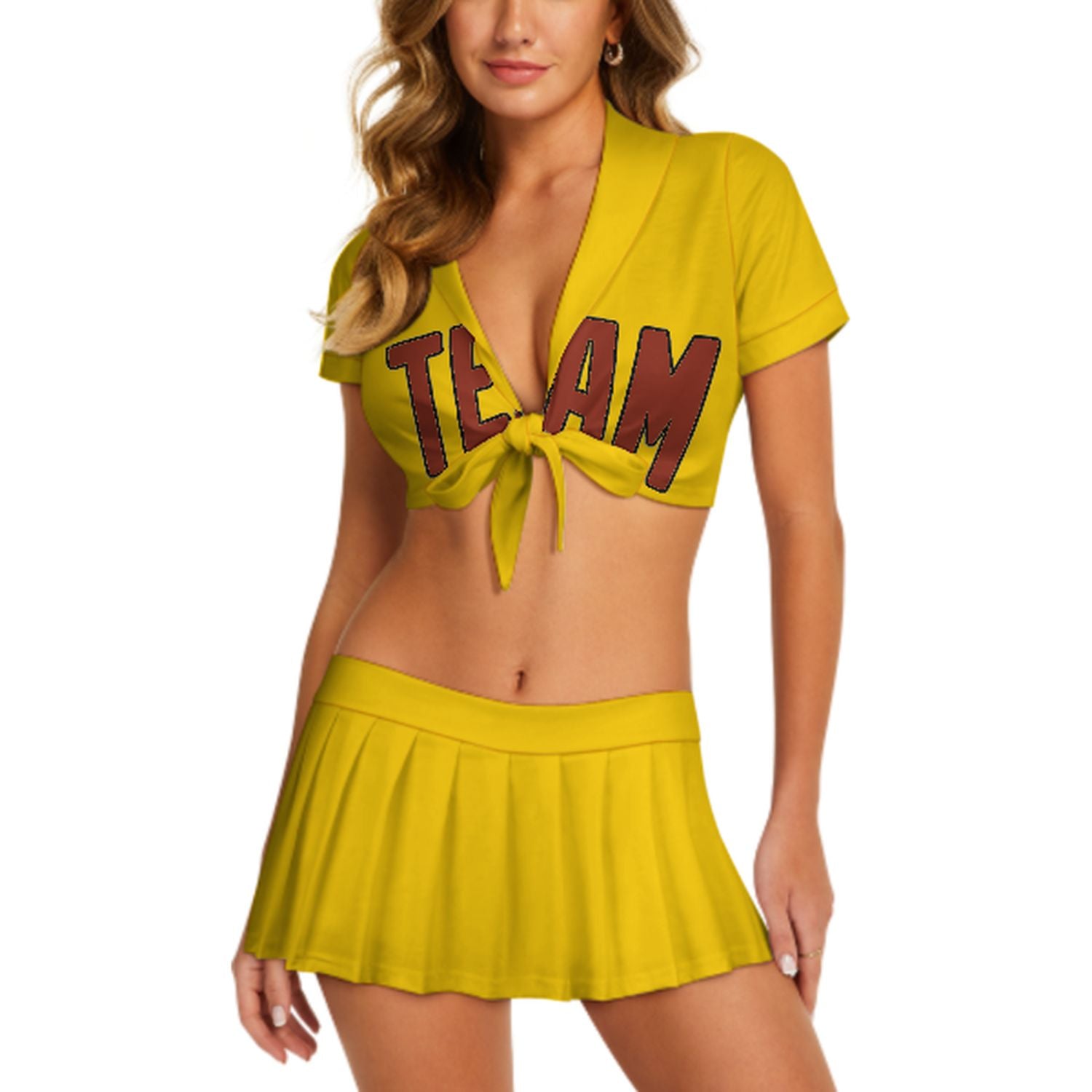Maßgeschneidertes Gold Korallenrot Cheerleader Outfit Set