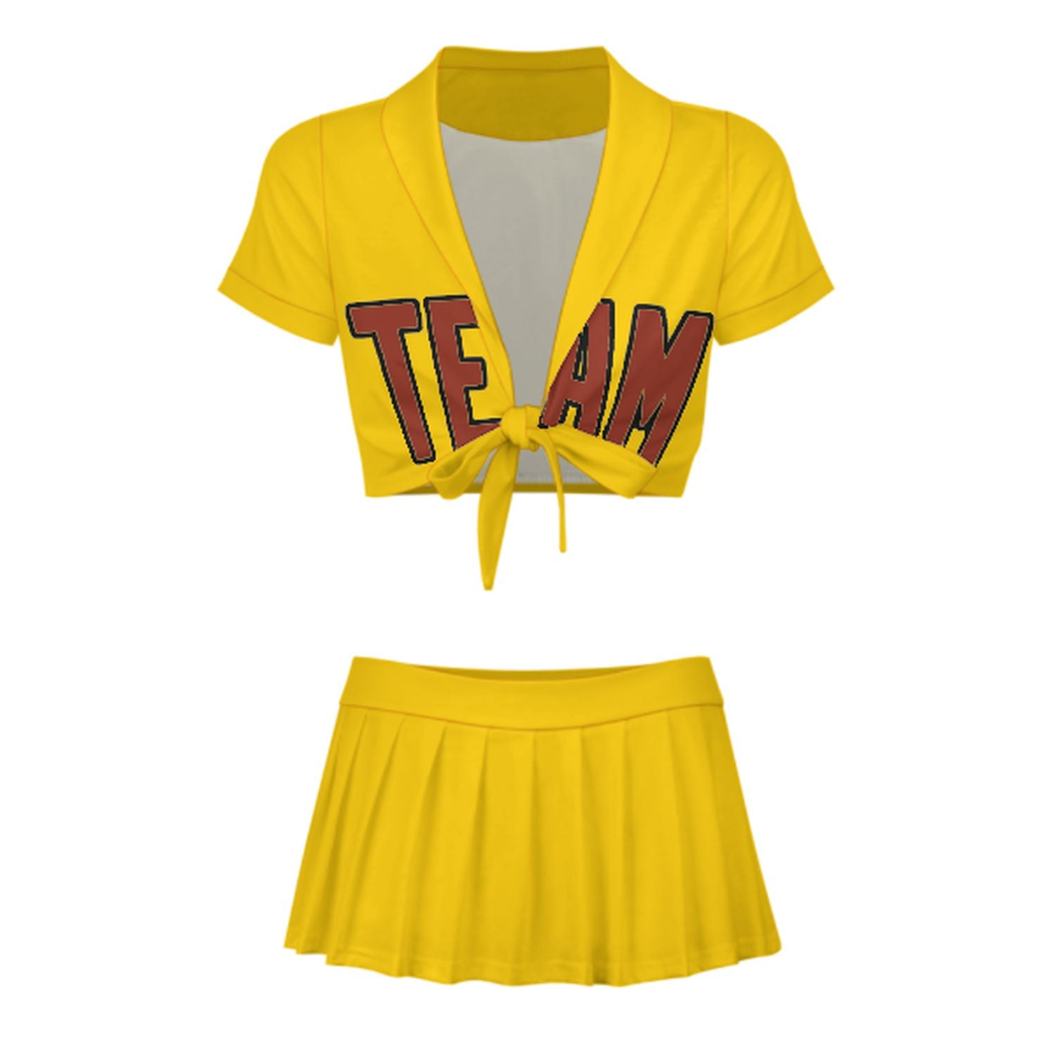 Maßgeschneidertes Gold Korallenrot Cheerleader Outfit Set