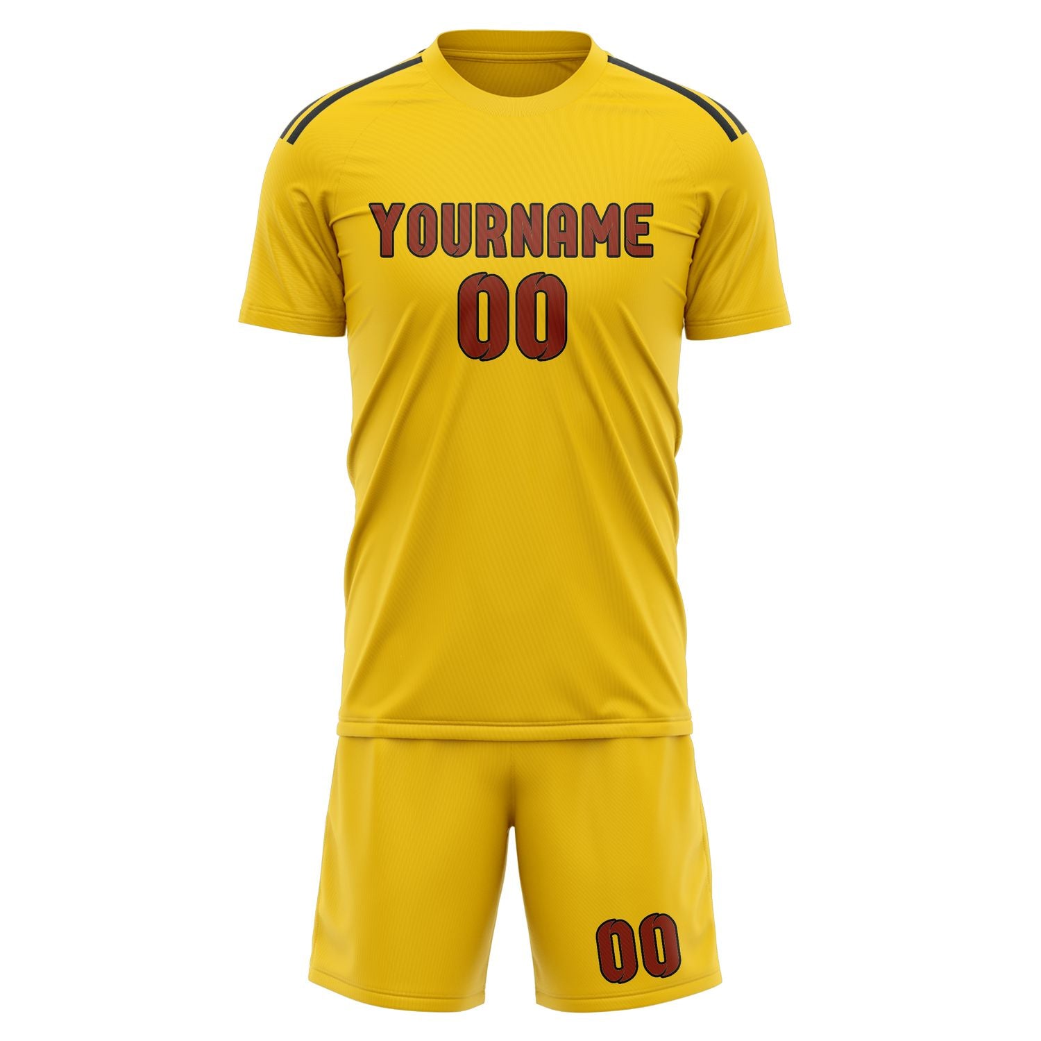 Maßgeschneidertes Professionelles Gold Korallenrot Fußballtrikot-Set