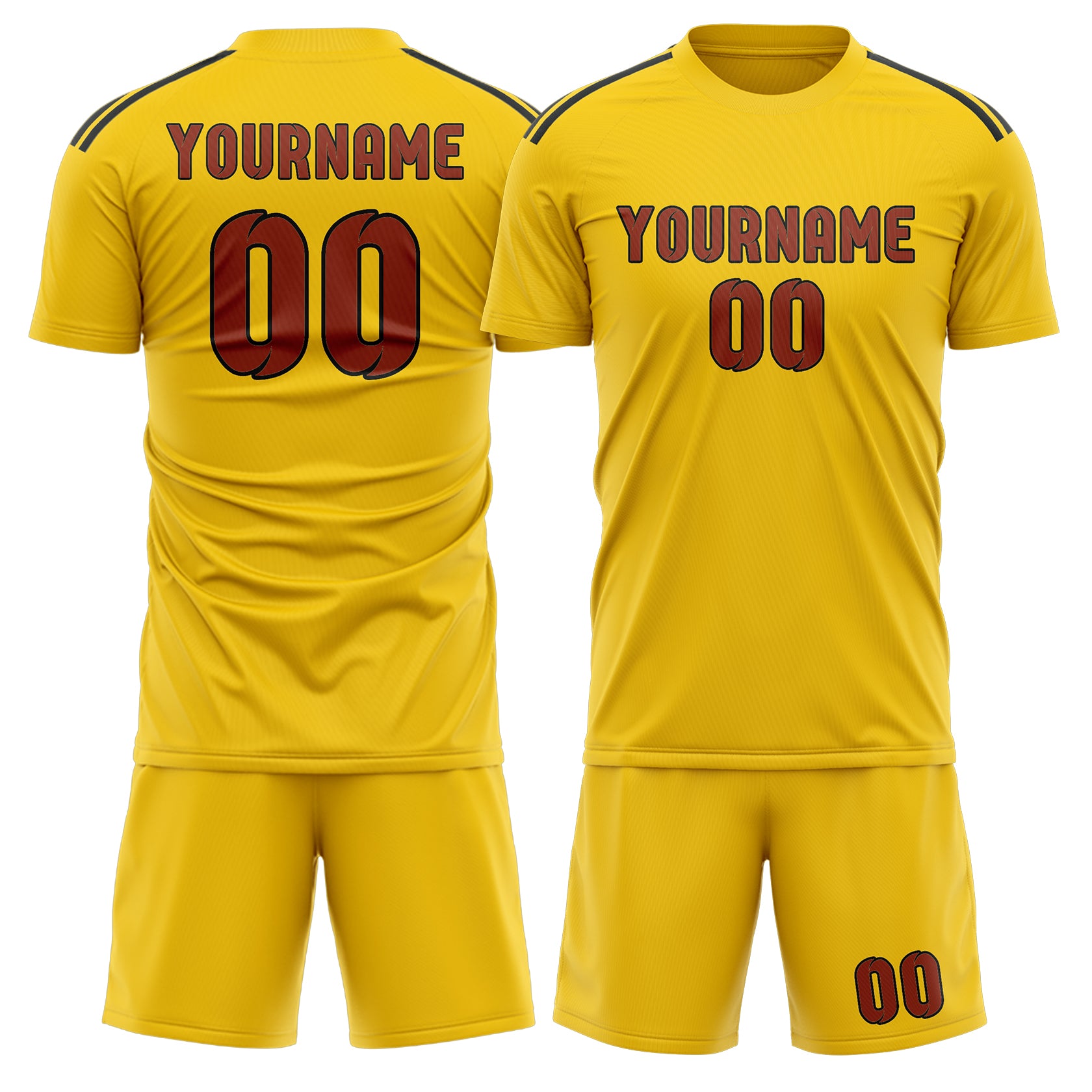 Maßgeschneidertes Professionelles Gold Korallenrot Fußballtrikot-Set