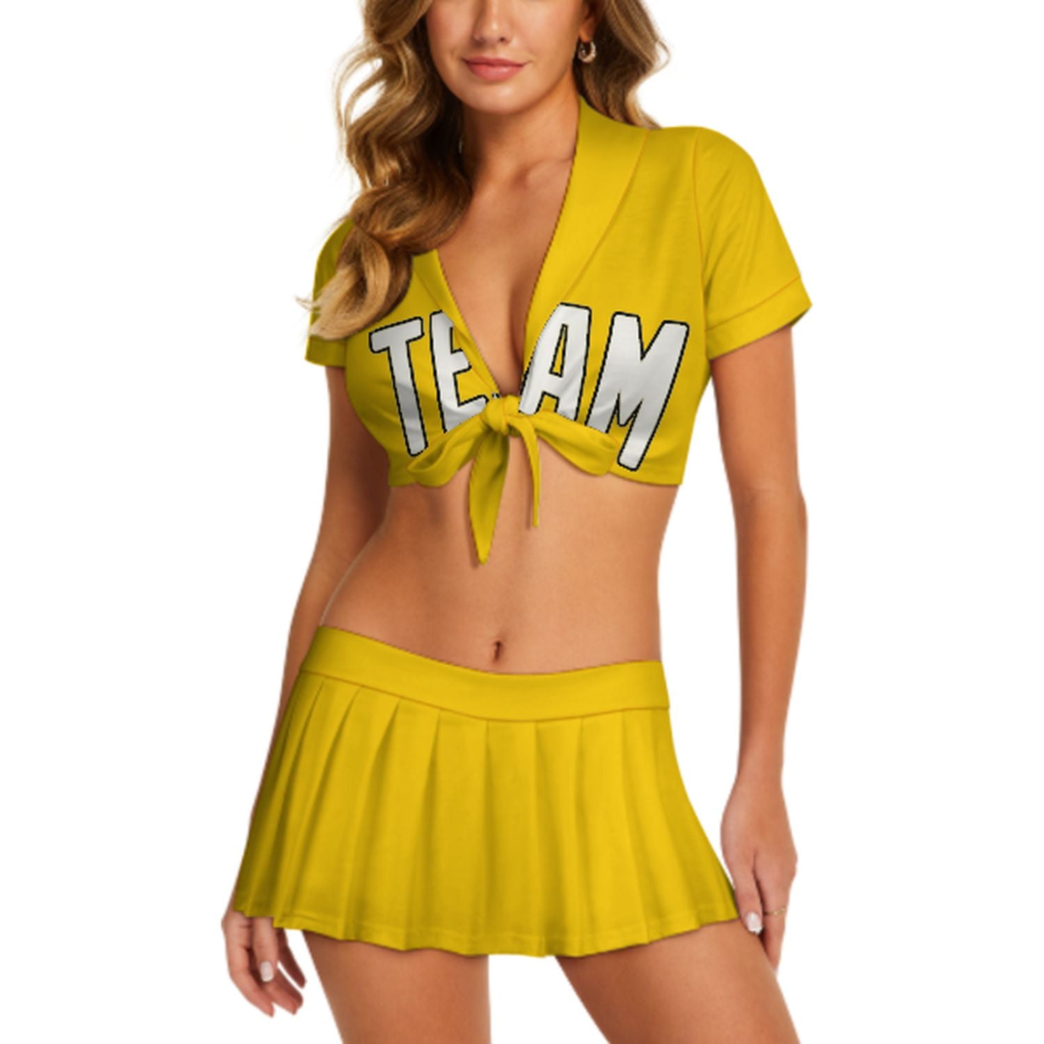 Maßgeschneidertes Gold Weiß Cheerleader Outfit Set