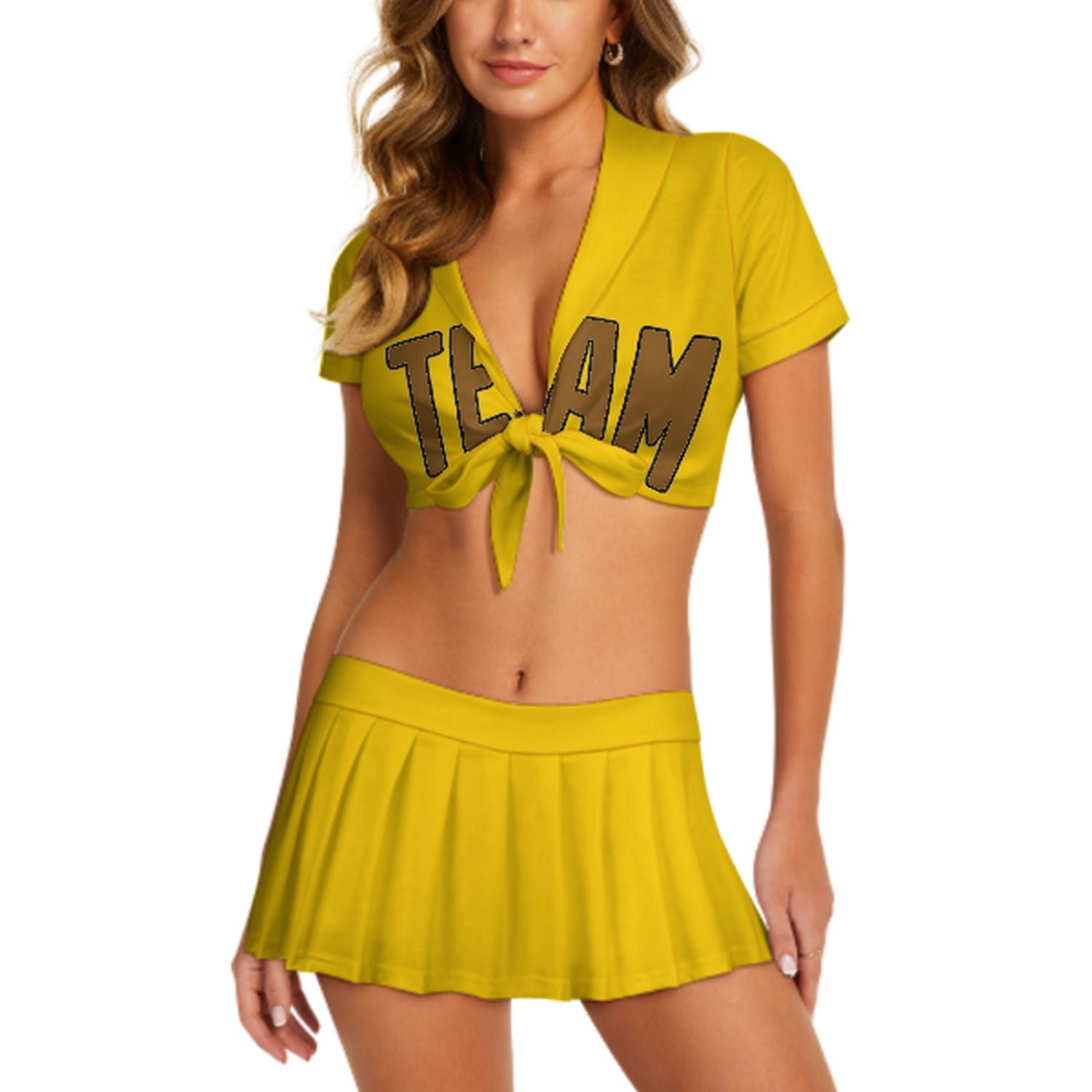 Maßgeschneidertes Gold Khaki Cheerleader Outfit Set