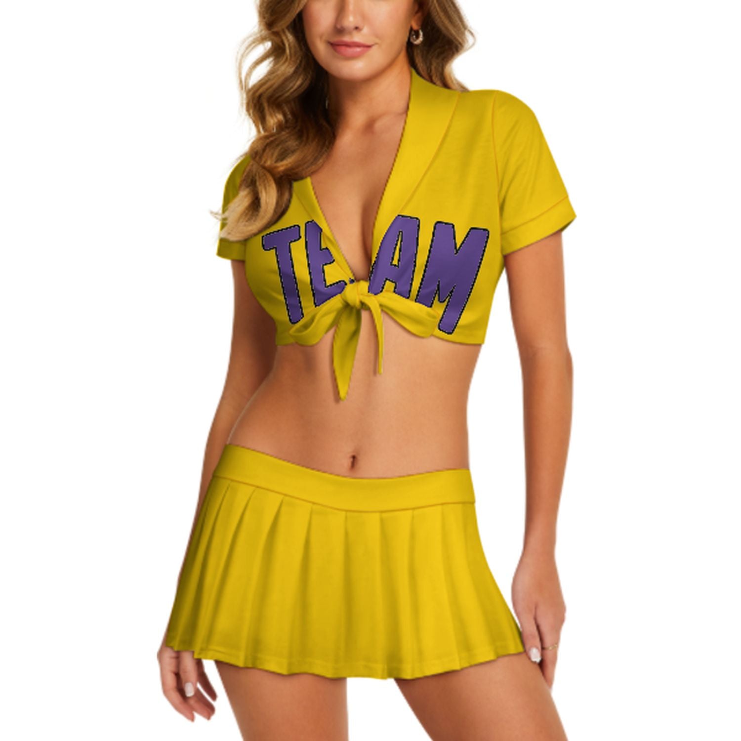 Maßgeschneidertes Gold Lavendel Cheerleader Outfit Set