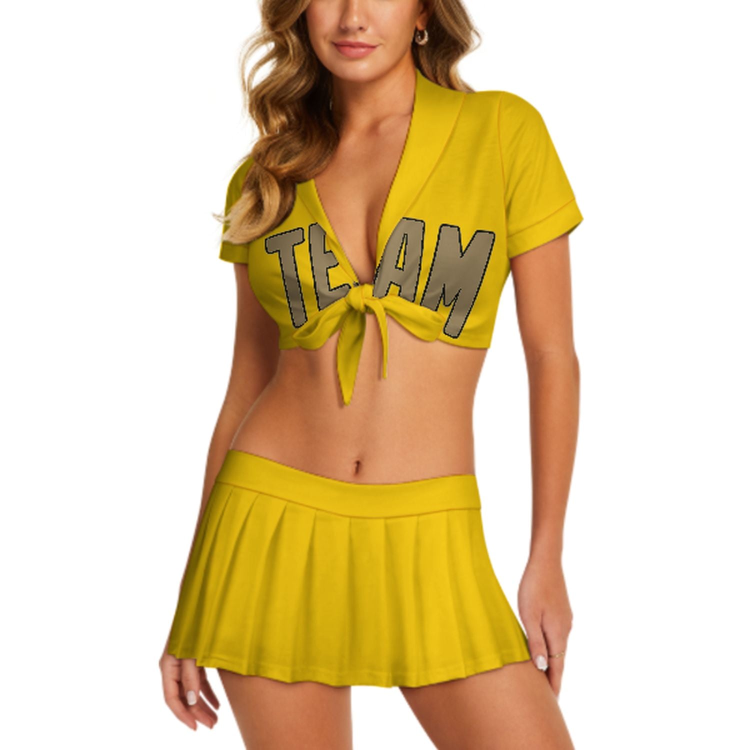 Maßgeschneidertes Gold Hellkhaki Cheerleader Outfit Set