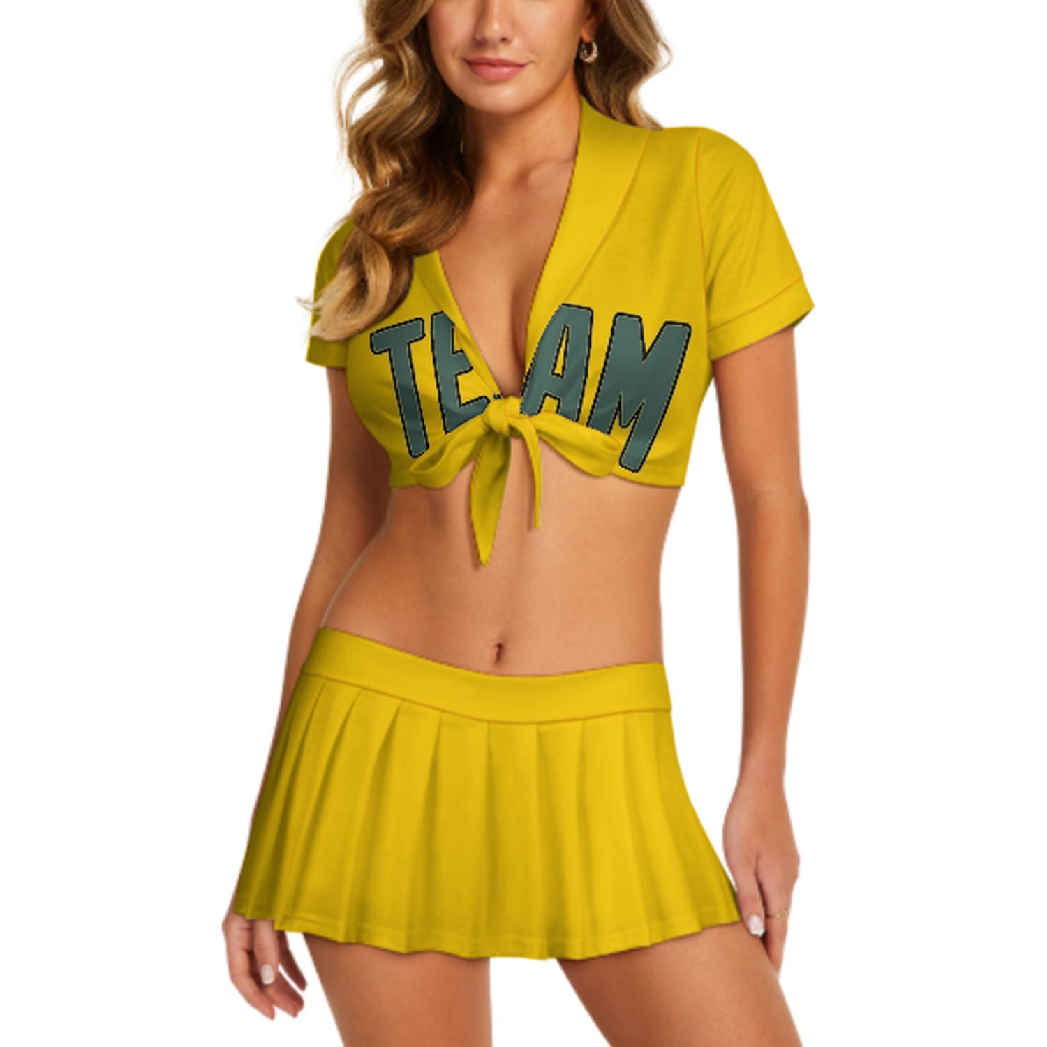 Maßgeschneidertes Gold Blaugrün Cheerleader Outfit Set