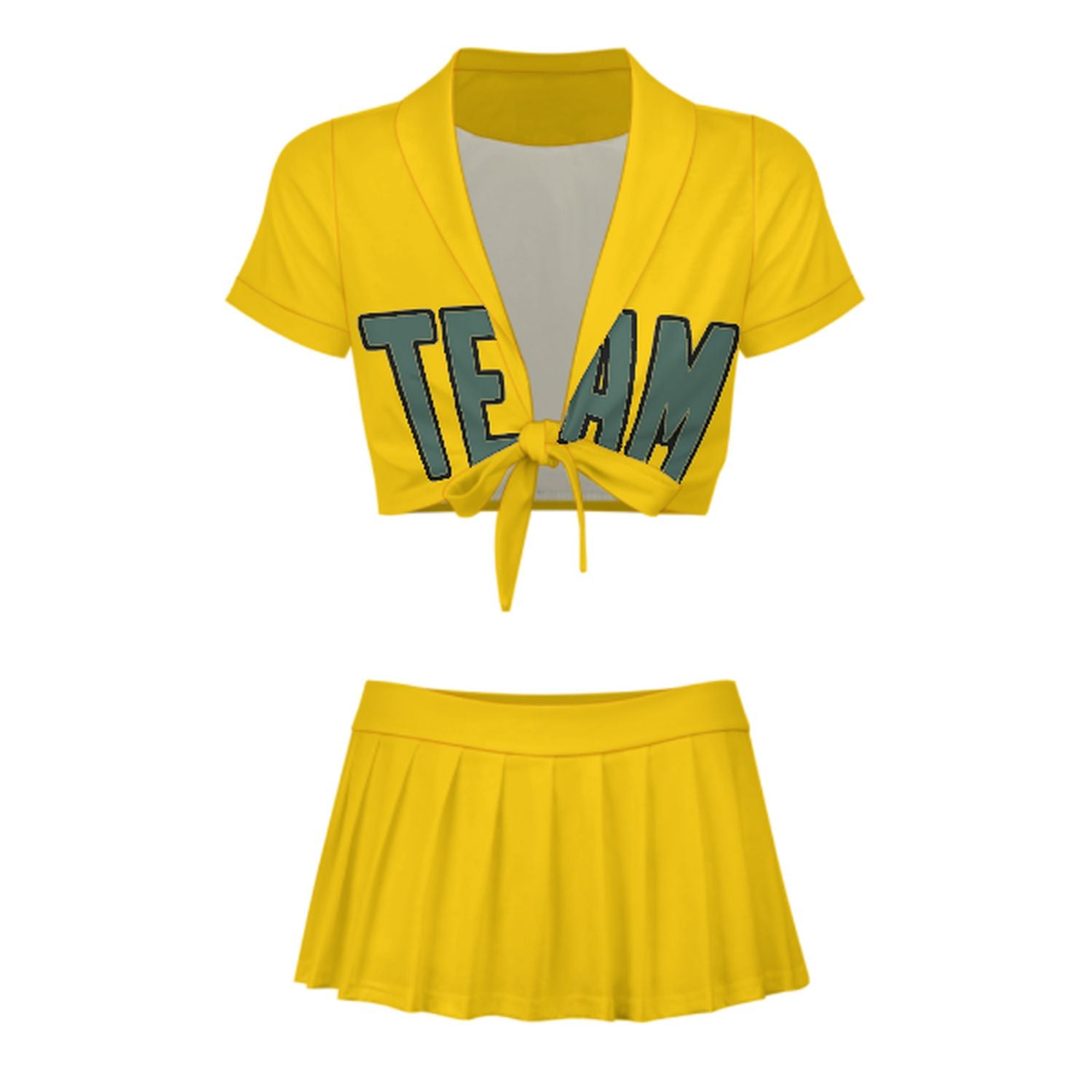 Maßgeschneidertes Gold Blaugrün Cheerleader Outfit Set