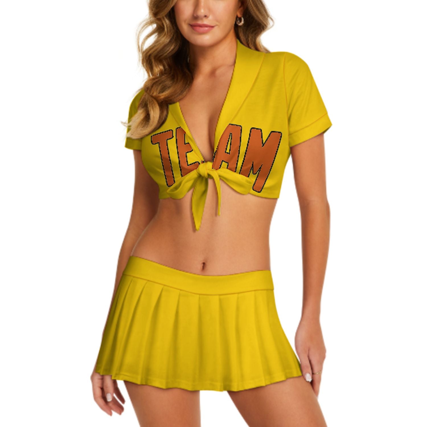 Maßgeschneidertes Gold Orange Cheerleader Outfit Set