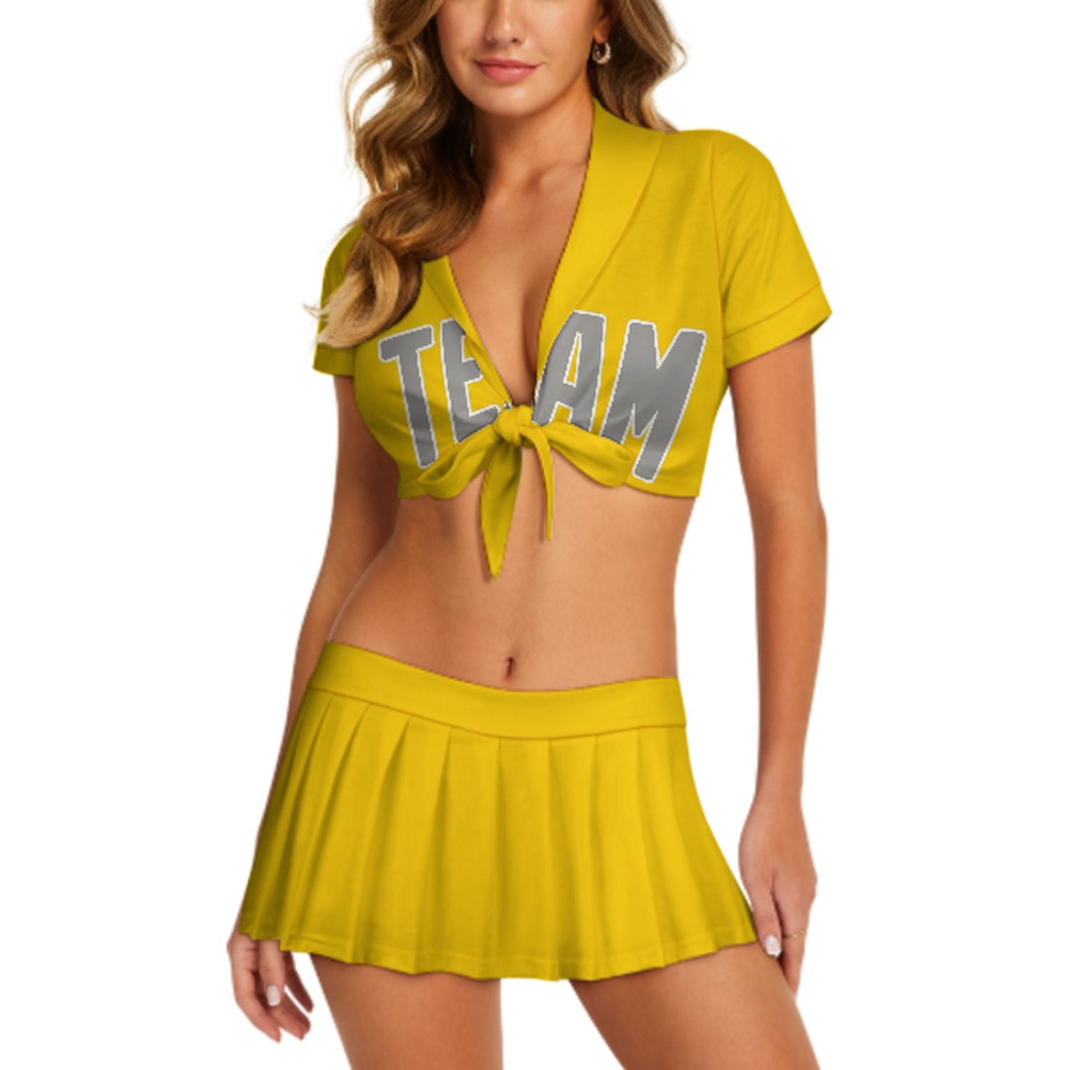 Maßgeschneidertes Gold Grau Cheerleader Outfit Set