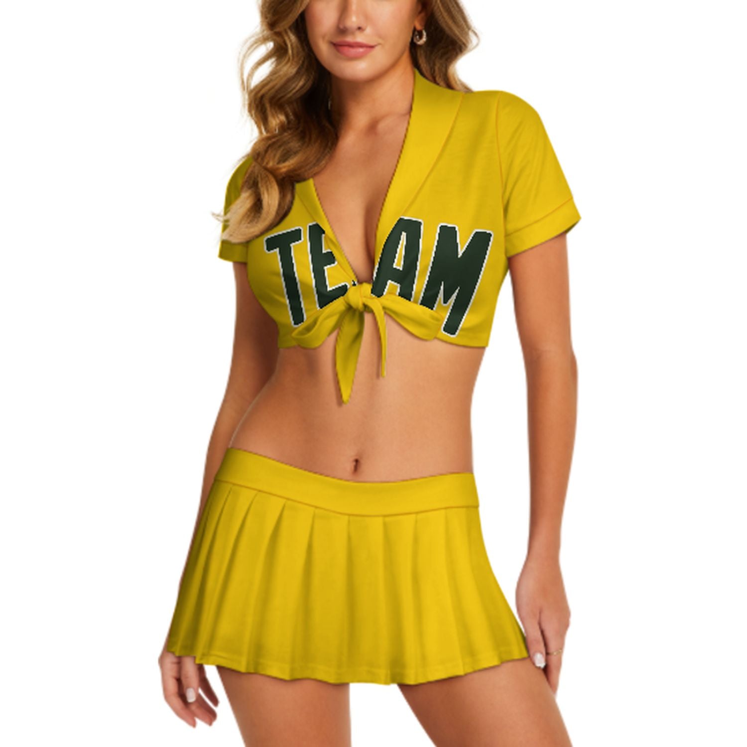 Maßgeschneidertes Gold Tannengrün Cheerleader Outfit Set