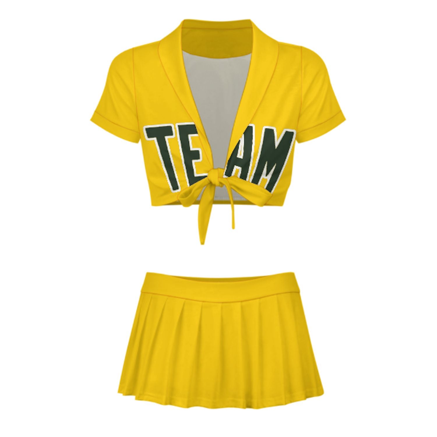 Maßgeschneidertes Gold Tannengrün Cheerleader Outfit Set