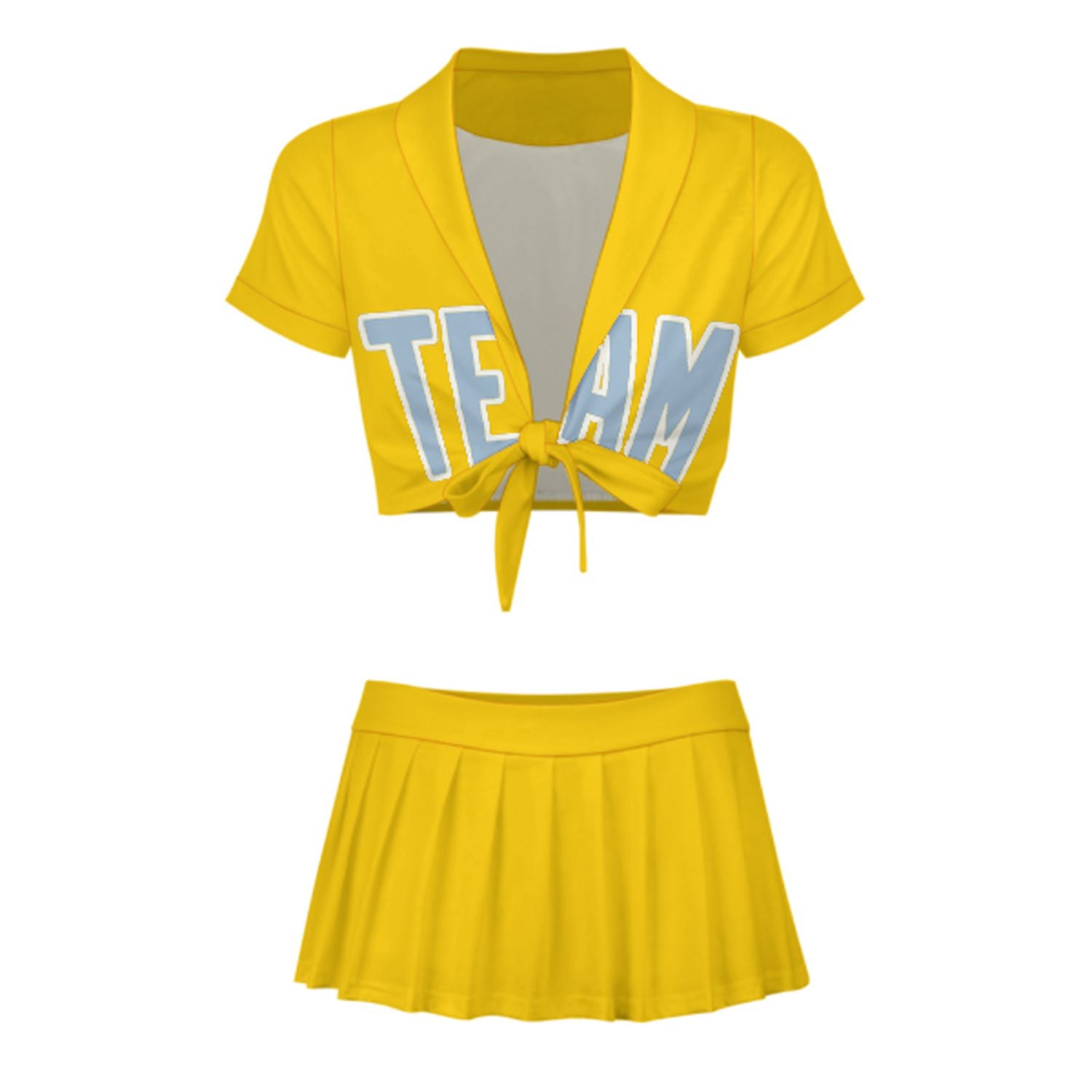 Maßgeschneidertes Gold Hellblau Cheerleader Outfit Set