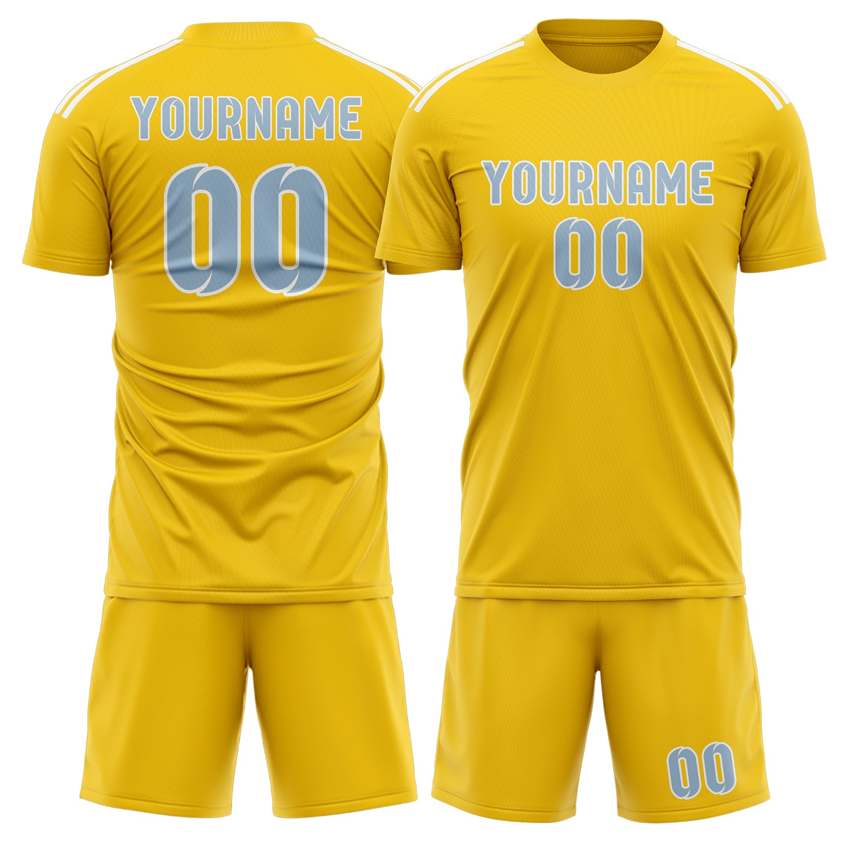 Maßgeschneidertes Professionelles Gold Hellblau Fußballtrikot-Set