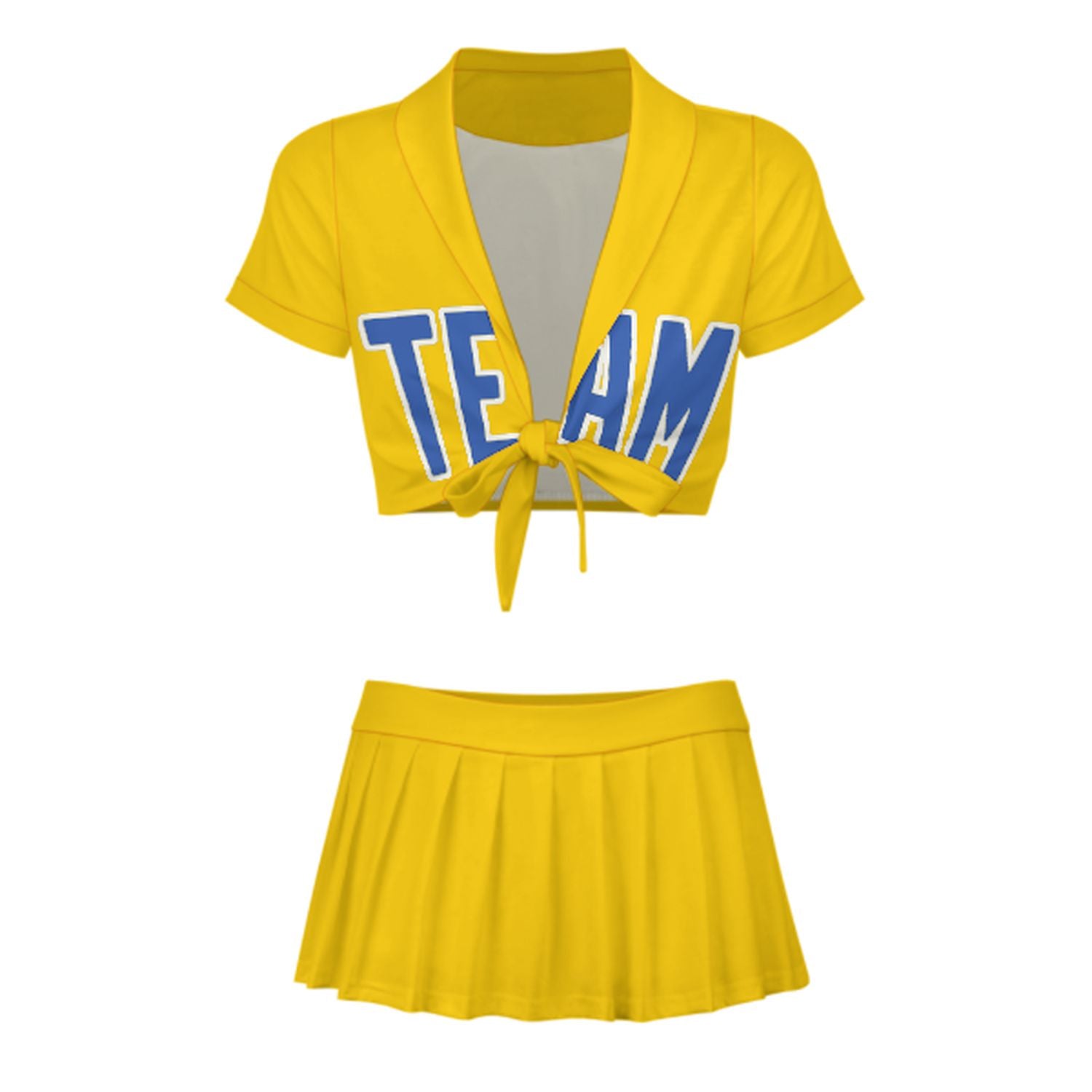 Maßgeschneidertes Gold Himmelblau Cheerleader Outfit Set