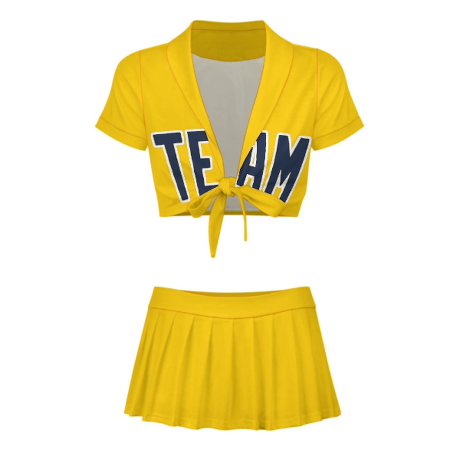 Maßgeschneidertes Gold Marineblau Cheerleader Outfit Set
