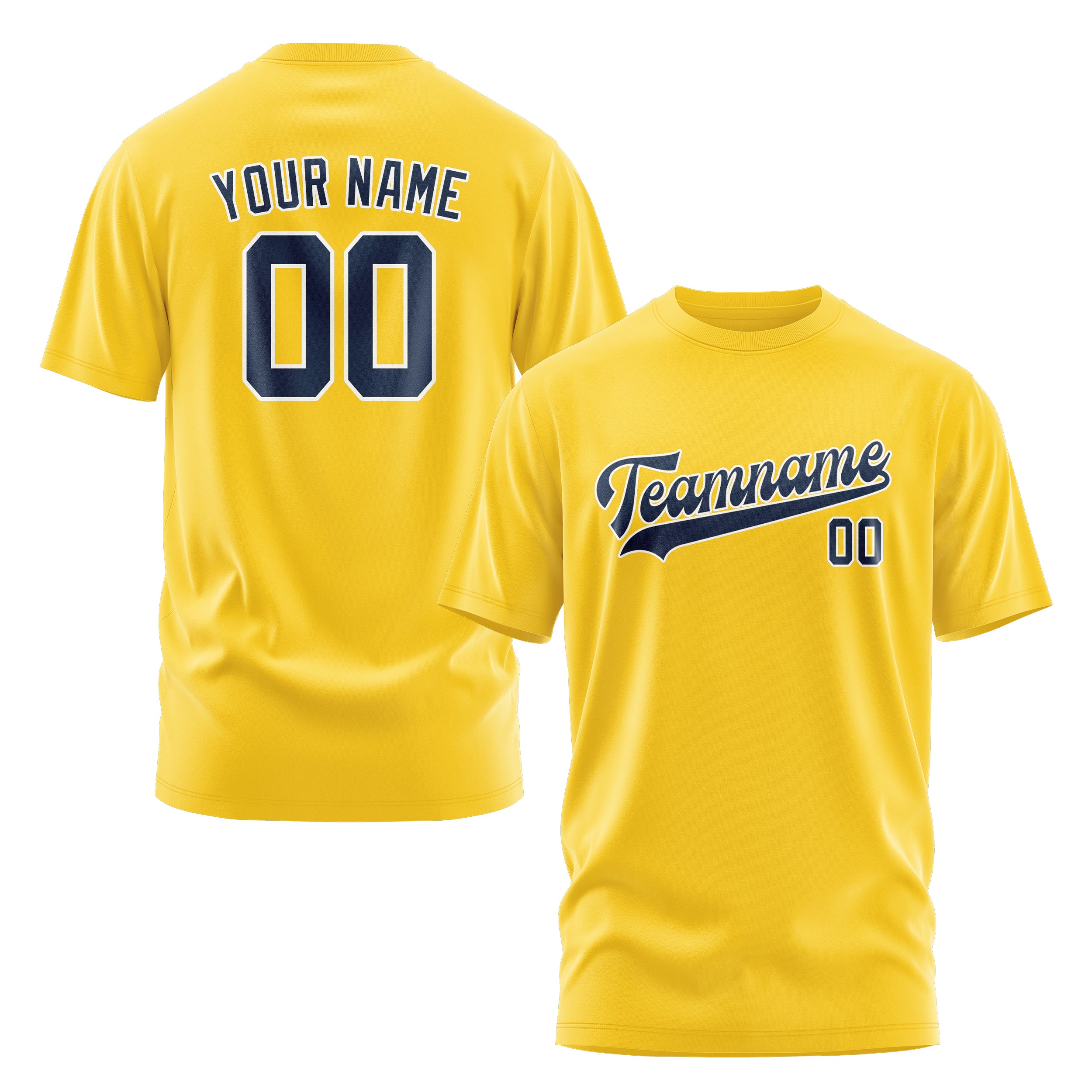 Maßgeschneidertes Gold Marineblau T-Shirt