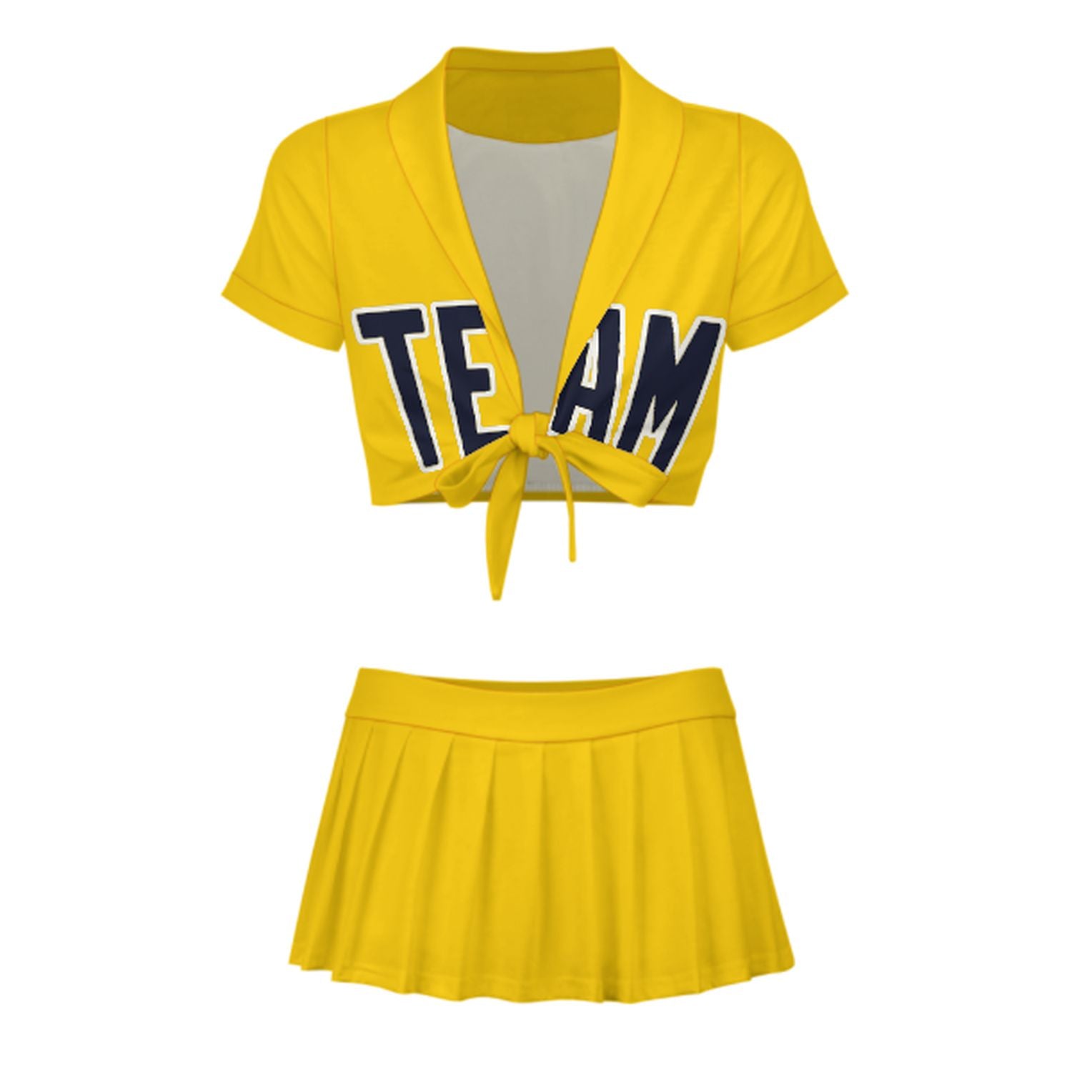 Maßgeschneidertes Gold Stahlblau Cheerleader Outfit Set