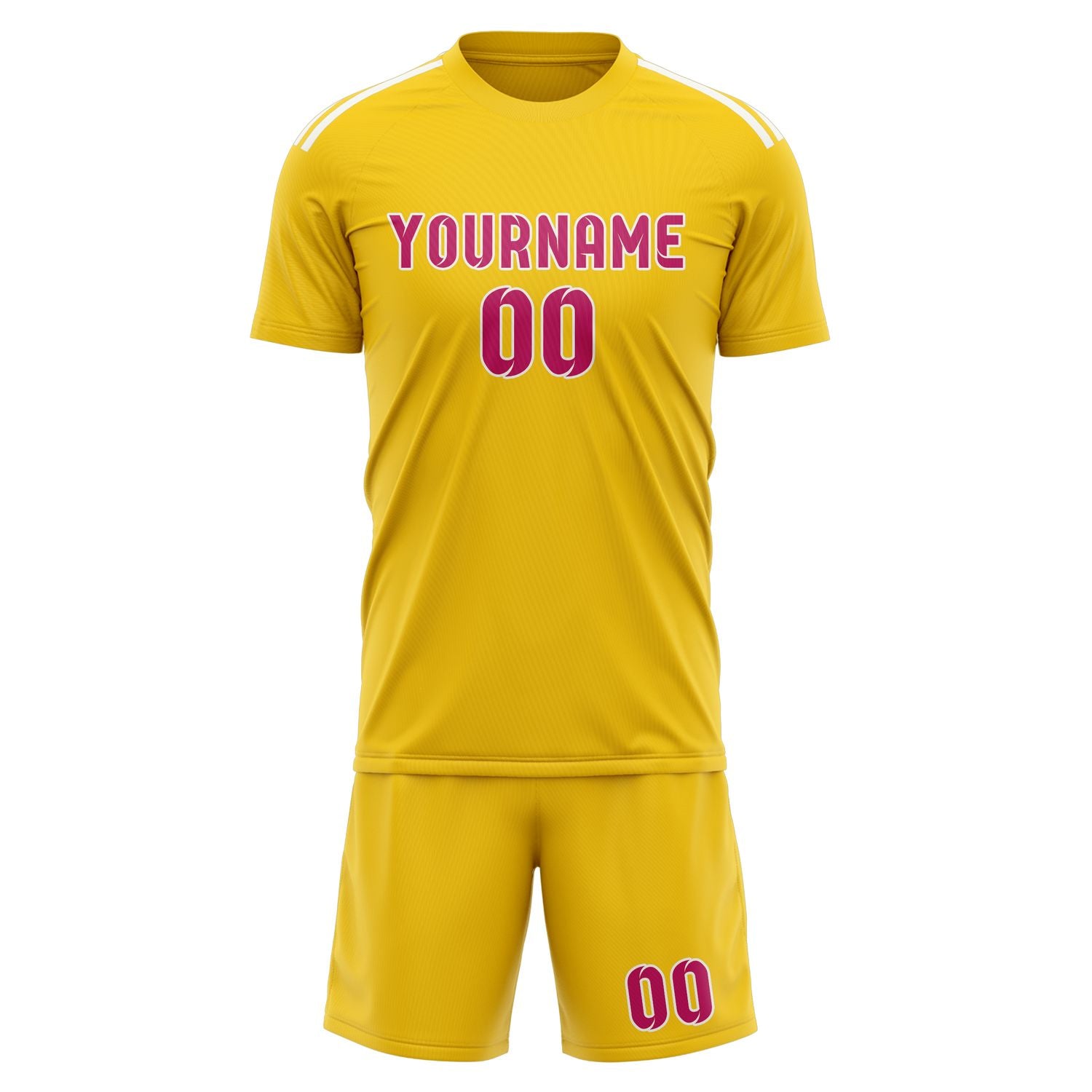 Maßgeschneidertes Professionelles Gold Rosarot Fußballtrikot-Set
