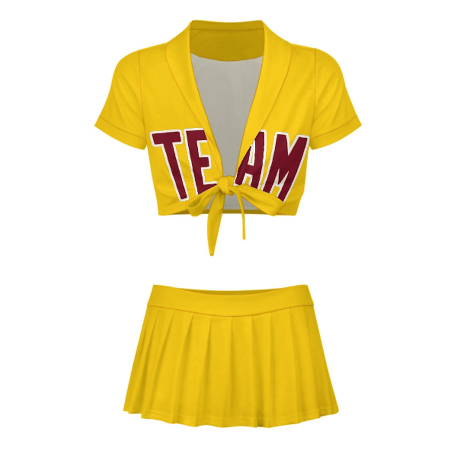 Maßgeschneidertes Gold Karmesinrot Cheerleader Outfit Set