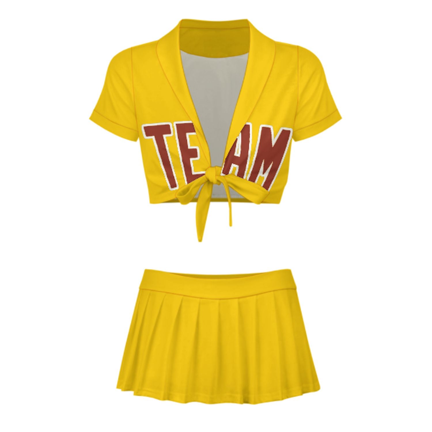 Maßgeschneidertes Gold Korallenrot Cheerleader Outfit Set