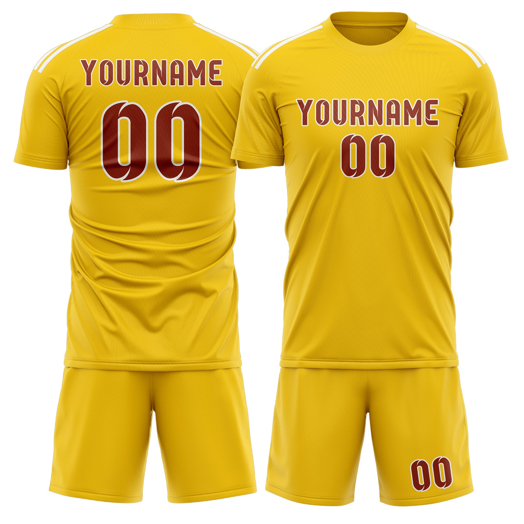 Maßgeschneidertes Professionelles Gold Korallenrot Fußballtrikot-Set
