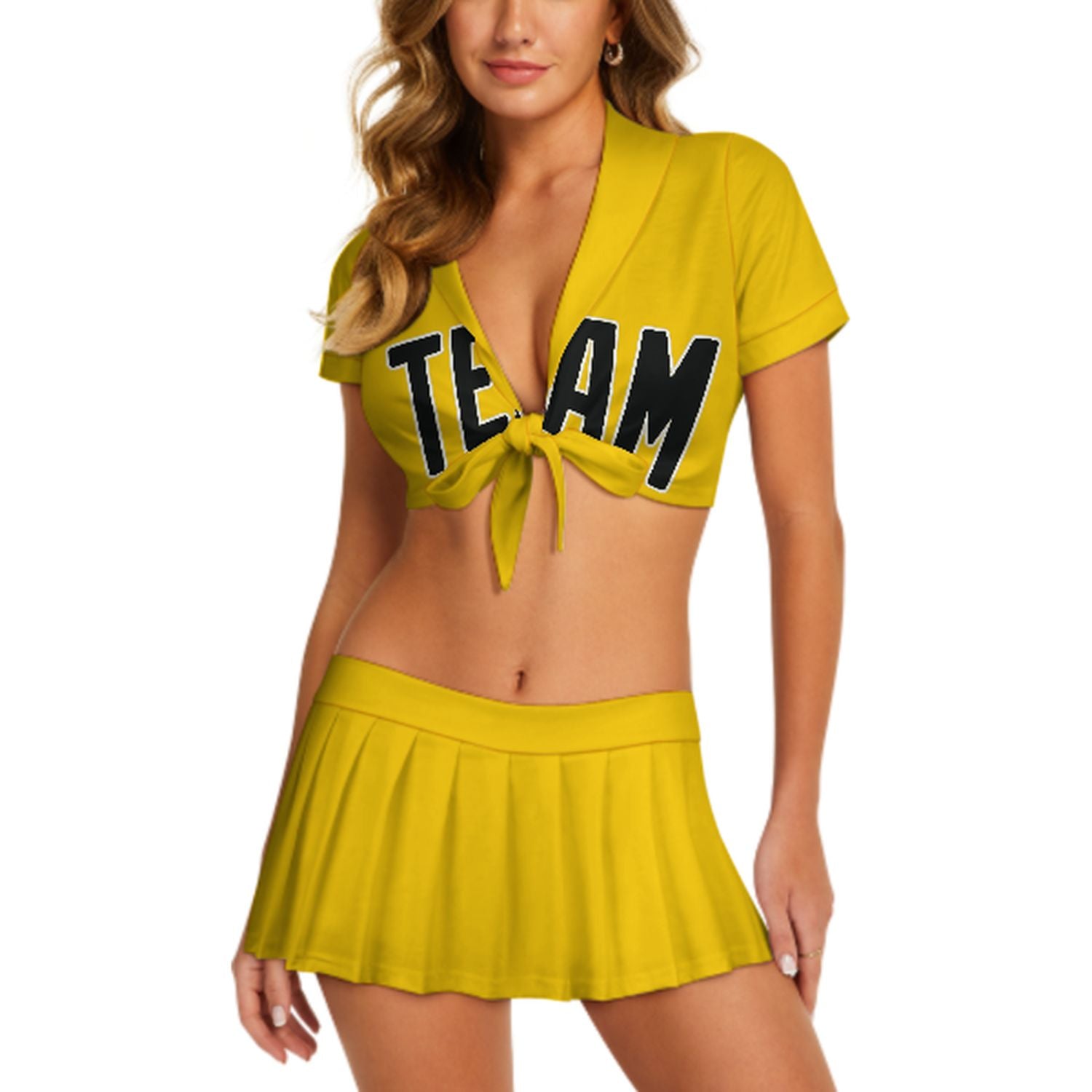Maßgeschneidertes Gold Schwarz Cheerleader Outfit Set