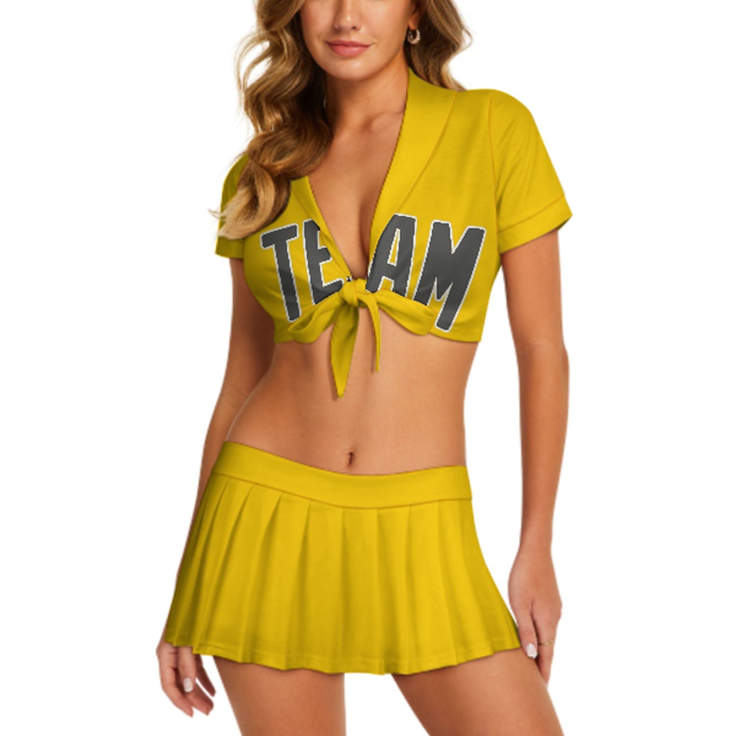Maßgeschneidertes Gold Dunkelgrau Cheerleader Outfit Set