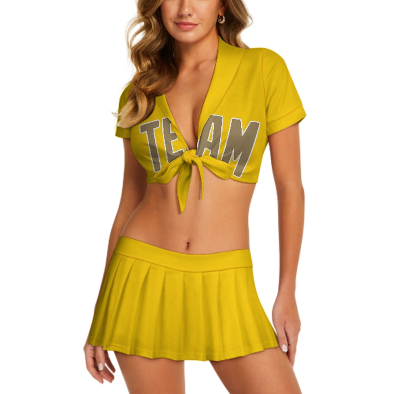 Maßgeschneidertes Gold Hellkhaki Cheerleader Outfit Set