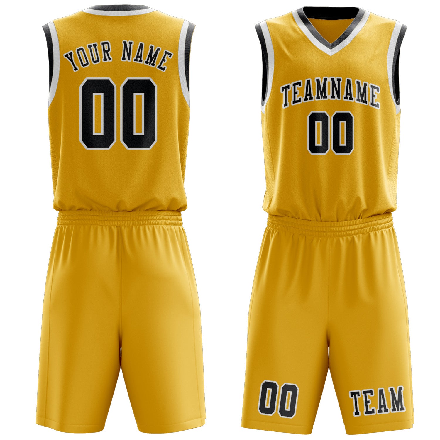 Benutzerdefiniertes Professionelles Gold Dunkelgrau Basketballtrikot-Set